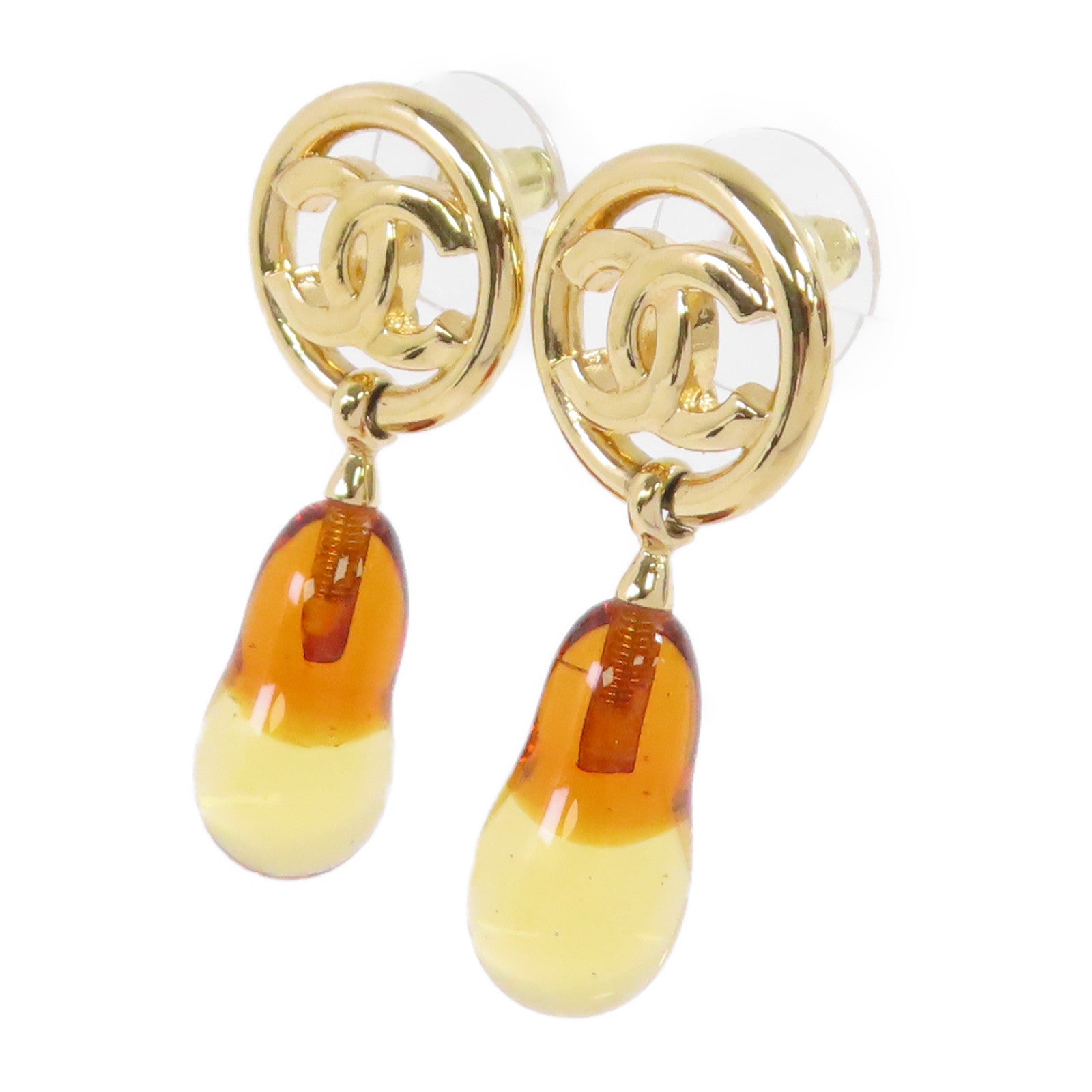 CHANEL【激減優惠】 金屬/PVC CC Earrings耳環金色/啡色
