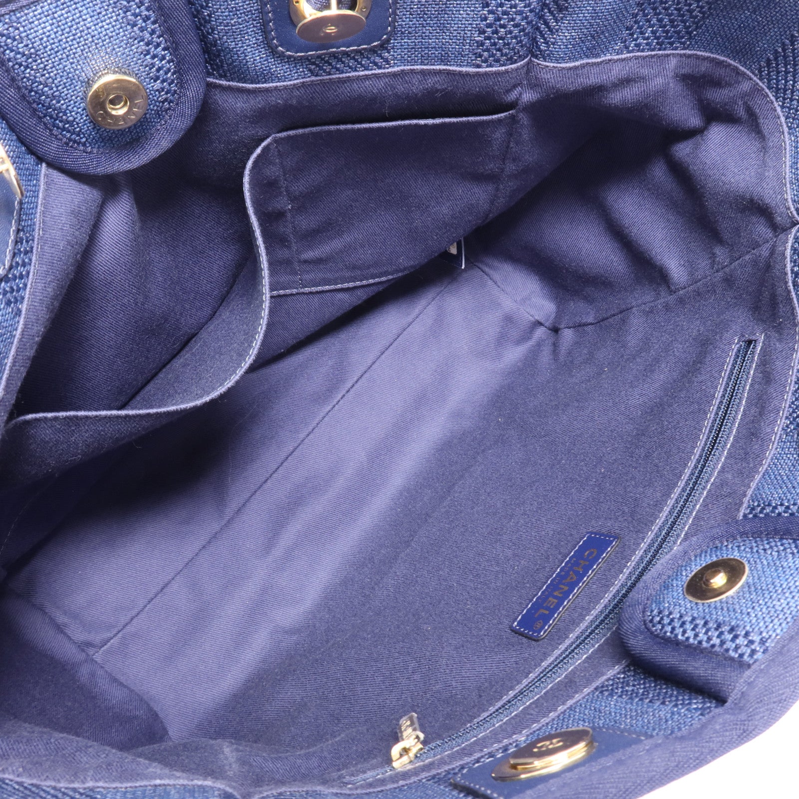 CHANEL 帆布Deauville Tote銀扣肩背袋