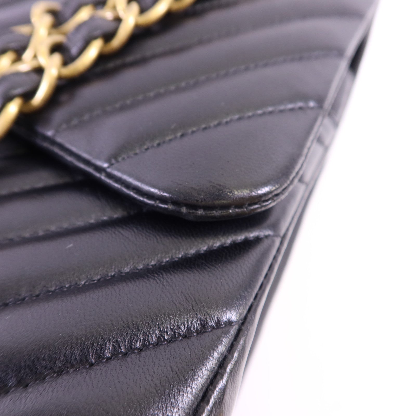 CHANEL 羊皮皮革Classic Jumbo金扣鏈帶手挽肩背兩用袋