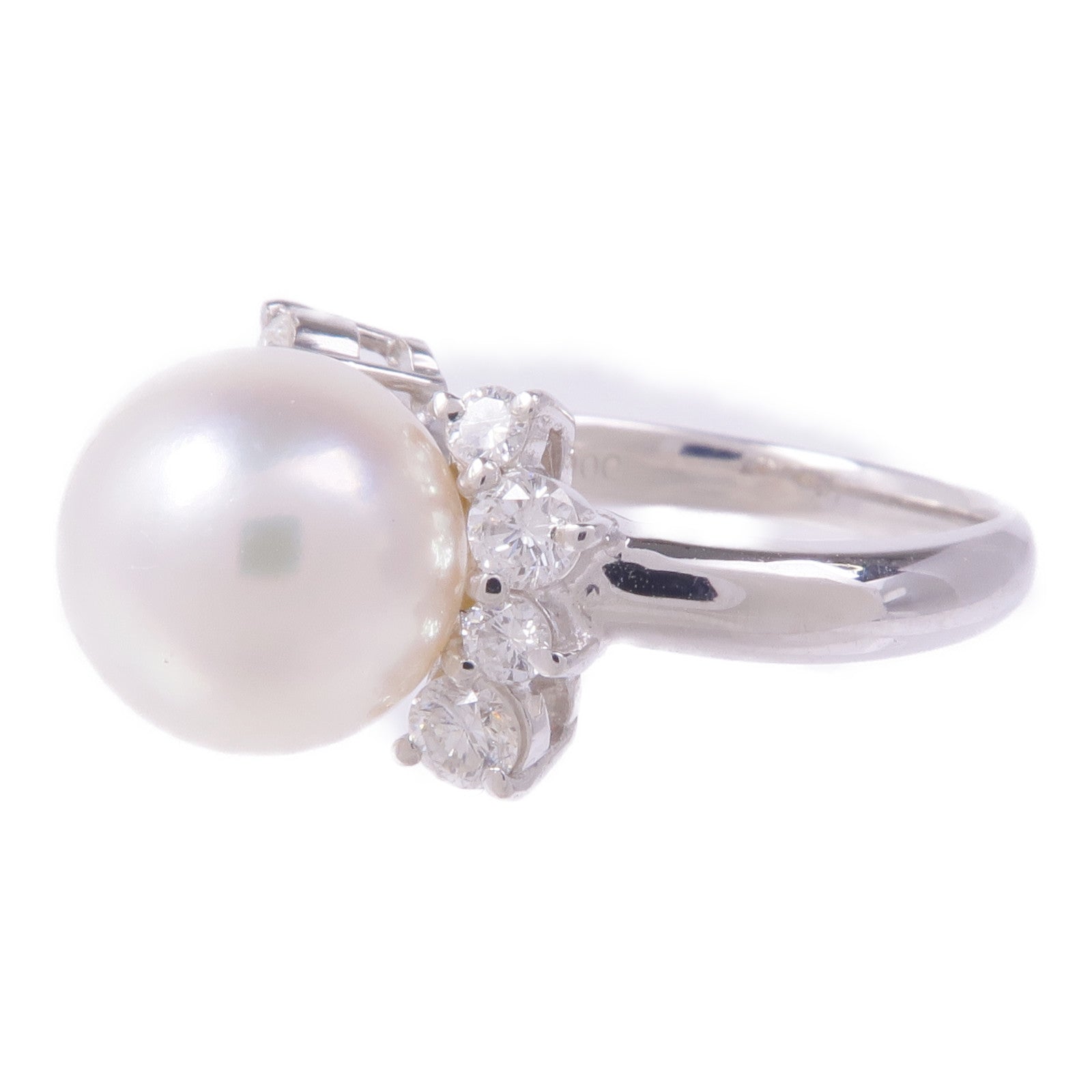 JEWELRY 【激減優惠】PT900鉑金Pearl Diamond Ring珍珠/鑽石戒指US#5