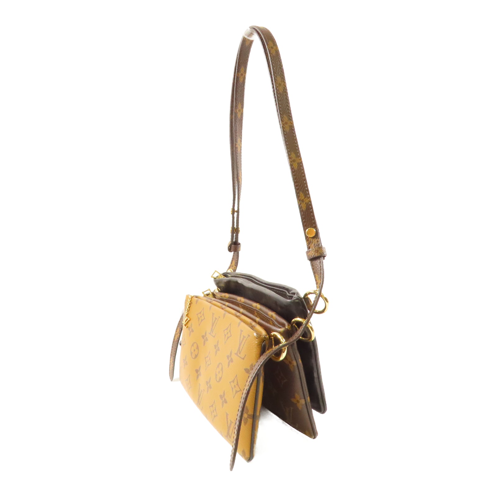 LOUIS VUITTON 【激減優惠】Monogram Reverse Multi Pochette金扣肩背袋啡色/黑色