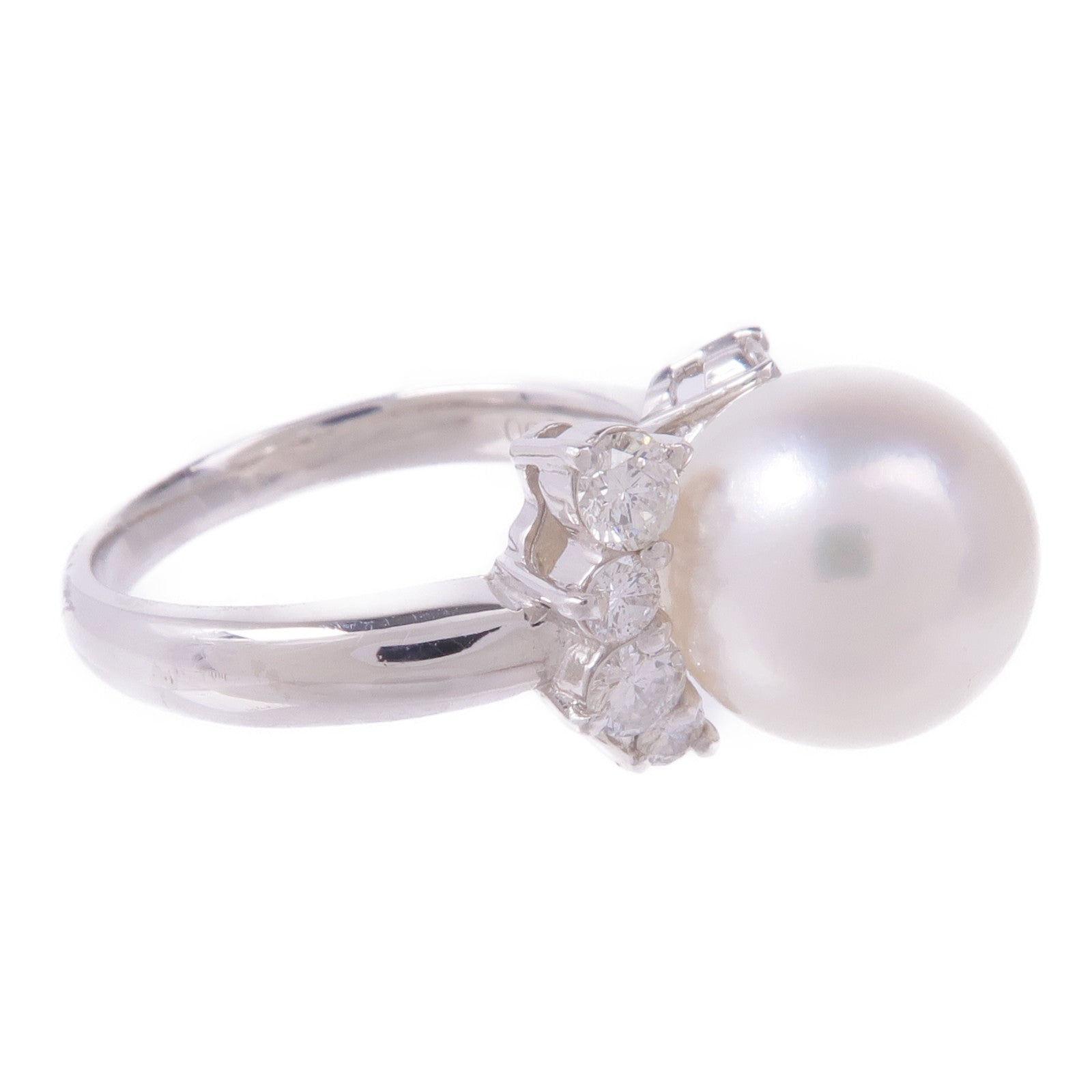 JEWELRY 【激減優惠】PT900鉑金Pearl Diamond Ring珍珠/鑽石戒指US#5