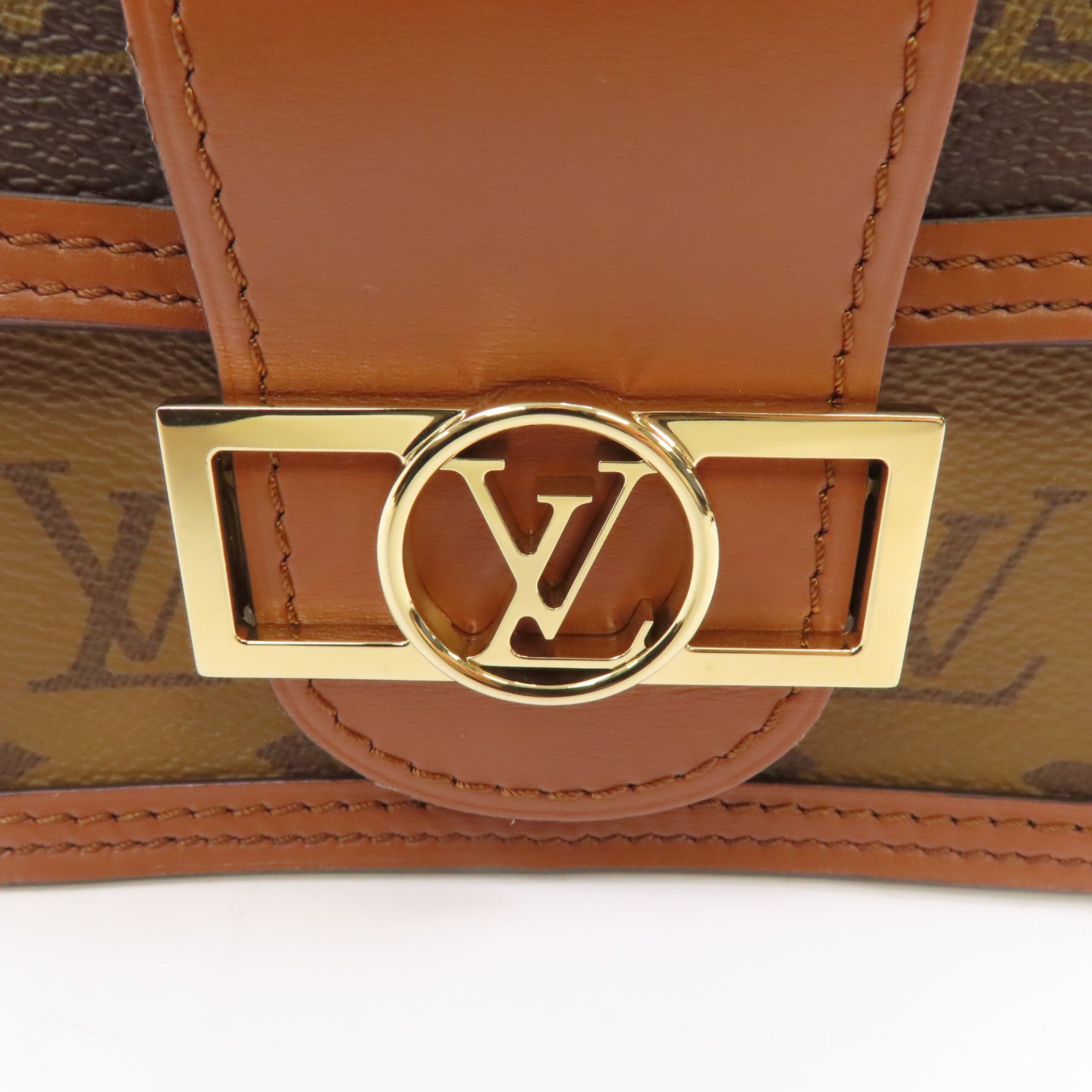 LOUIS VUITTON Monogram/Monogram Reverse Micro Dauphine金扣鏈帶肩背袋啡色