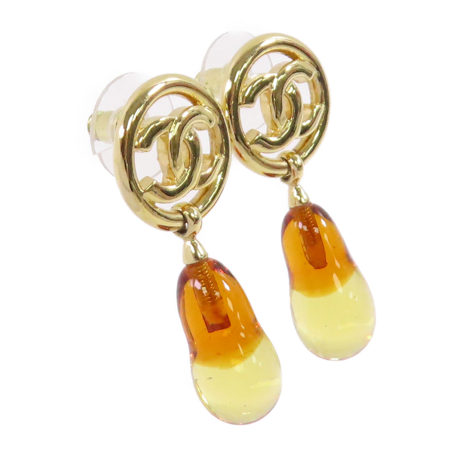 CHANEL【激減優惠】 金屬/PVC CC Earrings耳環金色/啡色