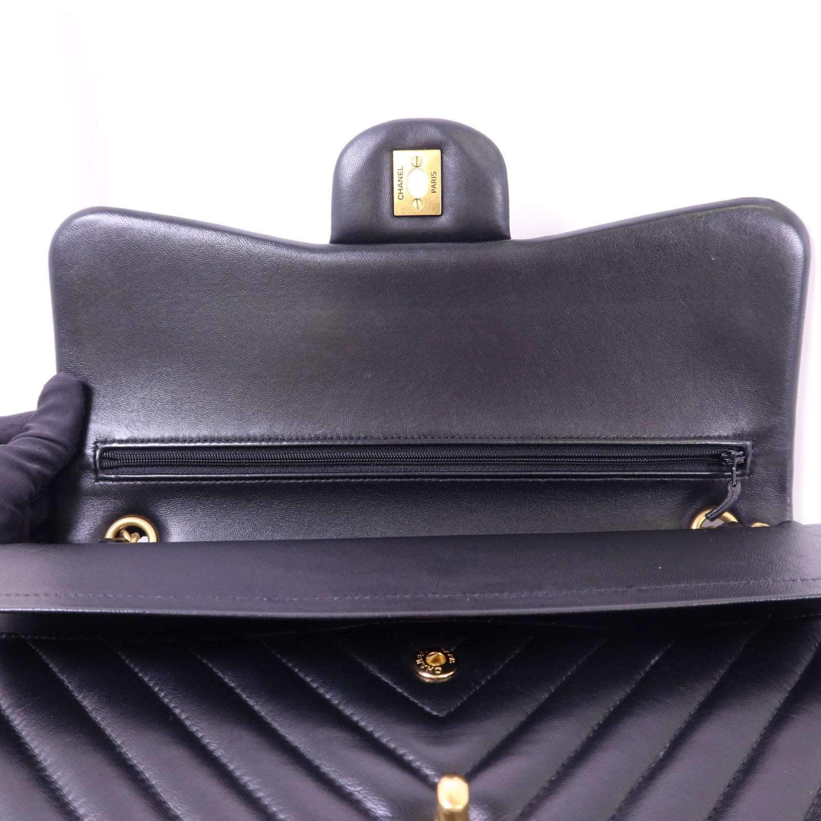 CHANEL 羊皮皮革Classic Jumbo金扣鏈帶手挽肩背兩用袋
