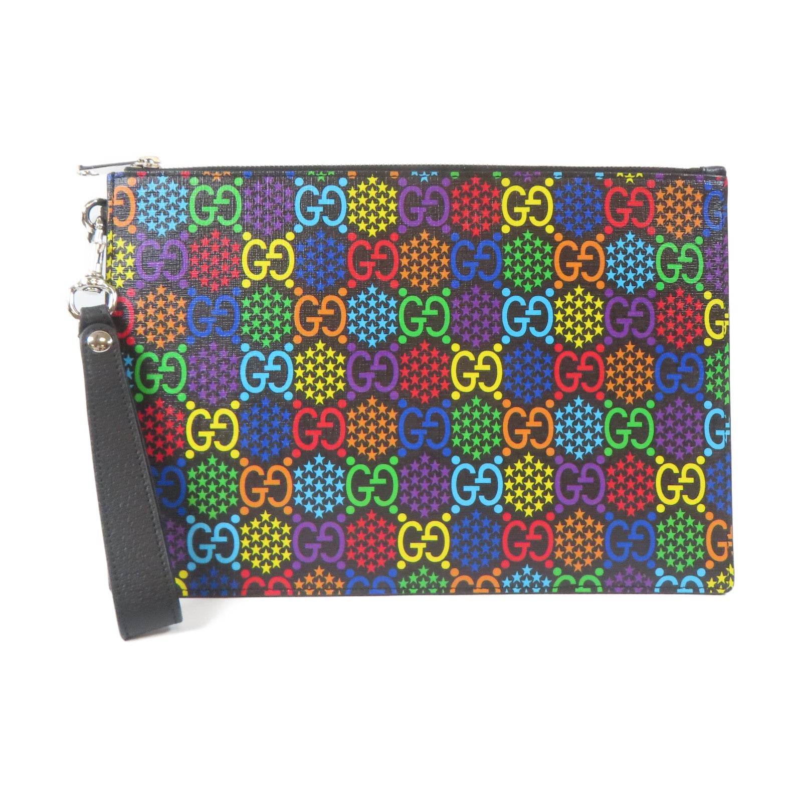 GUCCI 【激減優惠】塗層帆布Clutch Bag銀扣手拿包黑色/彩色