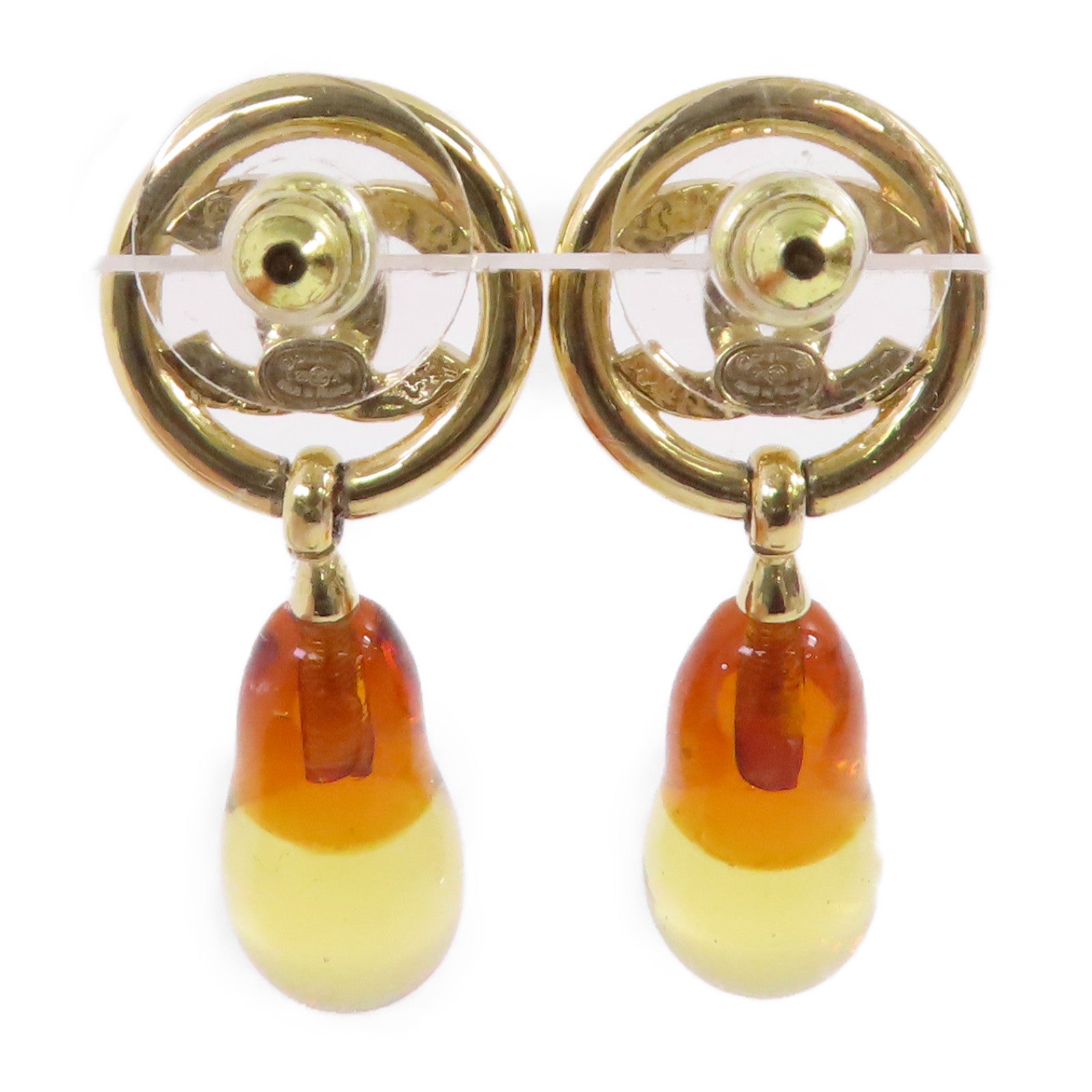 CHANEL【激減優惠】 金屬/PVC CC Earrings耳環金色/啡色