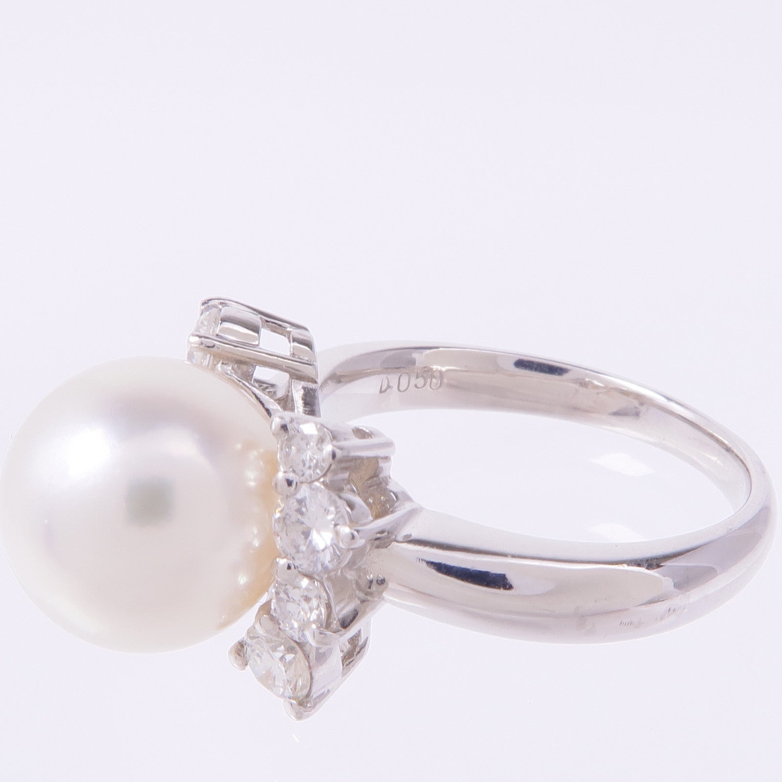 JEWELRY 【激減優惠】PT900鉑金Pearl Diamond Ring珍珠/鑽石戒指US#5