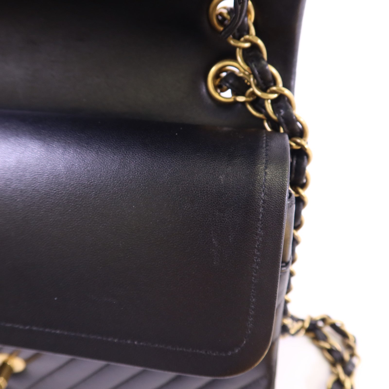 CHANEL 羊皮皮革Classic Jumbo金扣鏈帶手挽肩背兩用袋