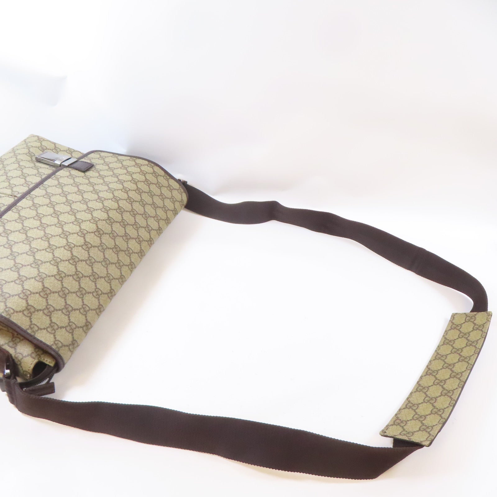 GUCCI 塗層帆布Cross Shoulder Bag銀扣肩背袋啡色