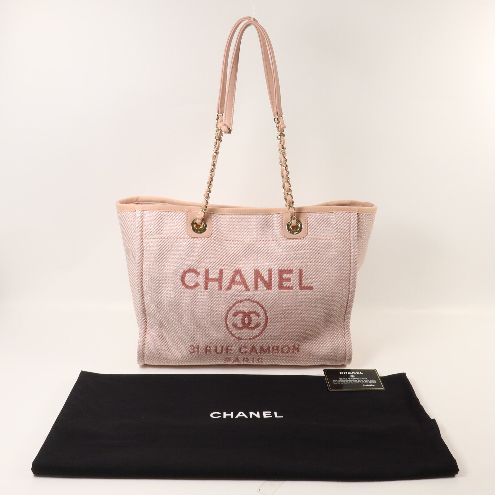 CHANEL 帆布Deauville Tote鏈帶肩背袋