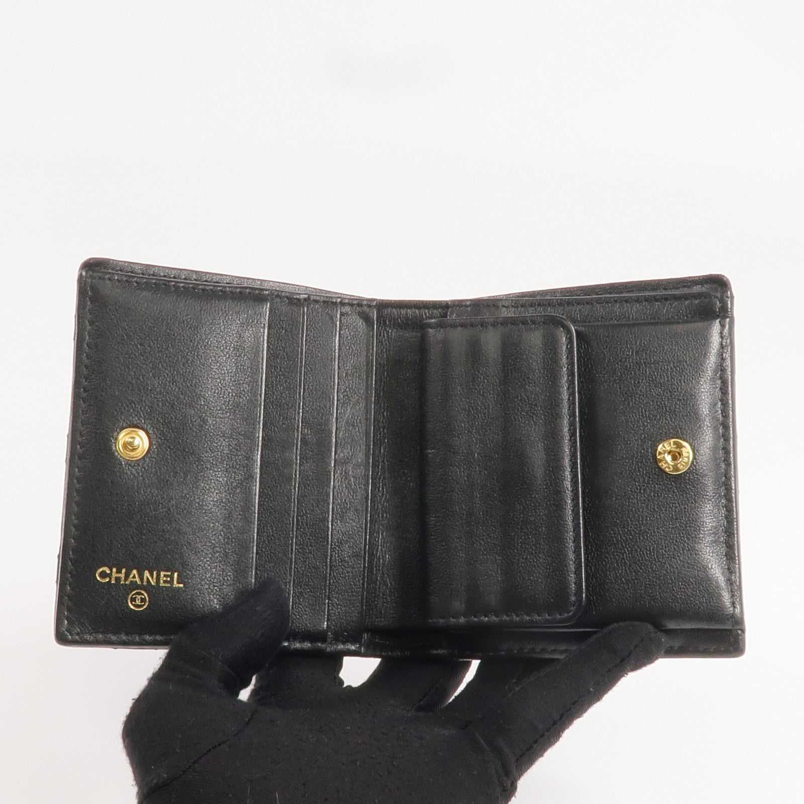 CHANEL 羊皮皮革Wallet金扣錢包