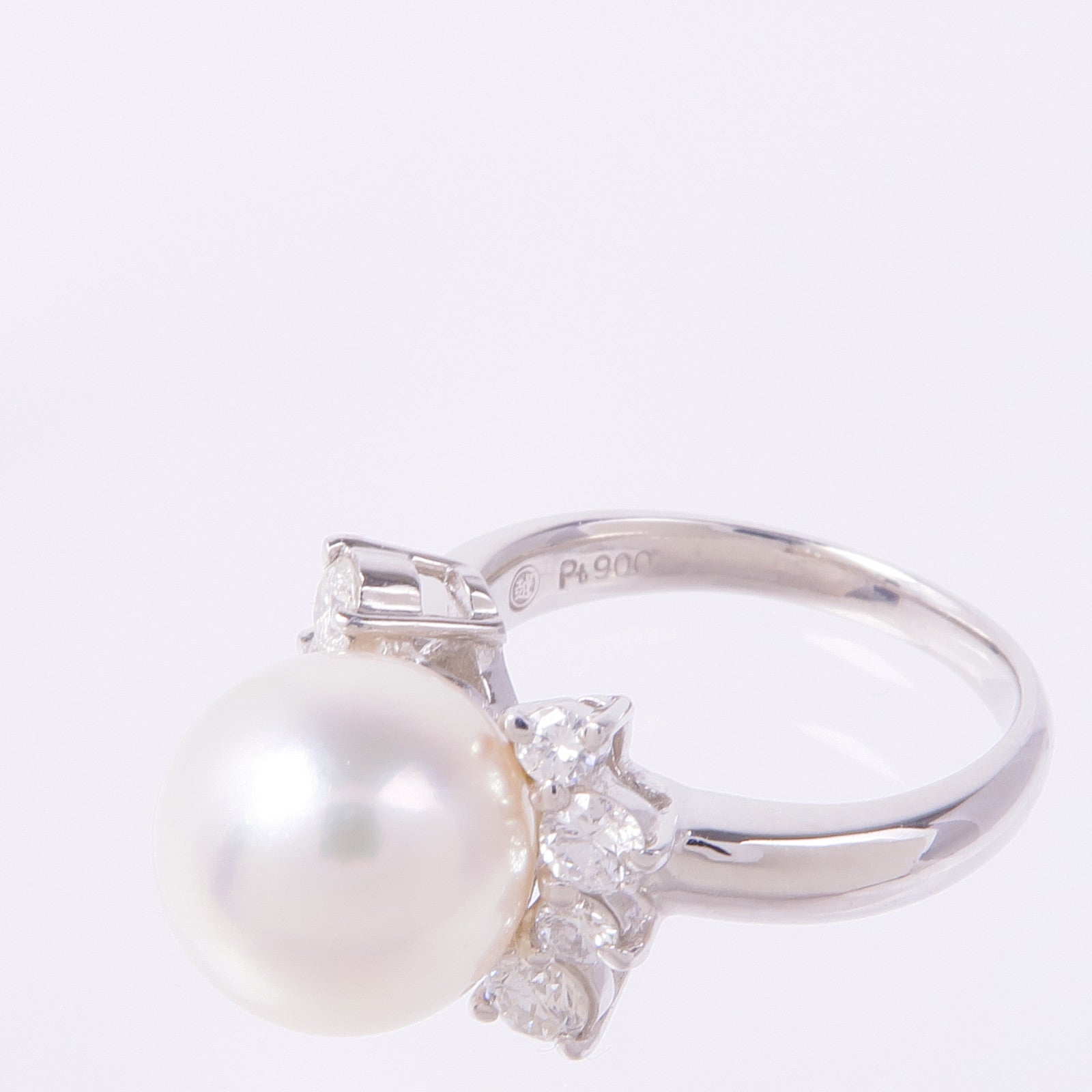JEWELRY 【激減優惠】PT900鉑金Pearl Diamond Ring珍珠/鑽石戒指US#5