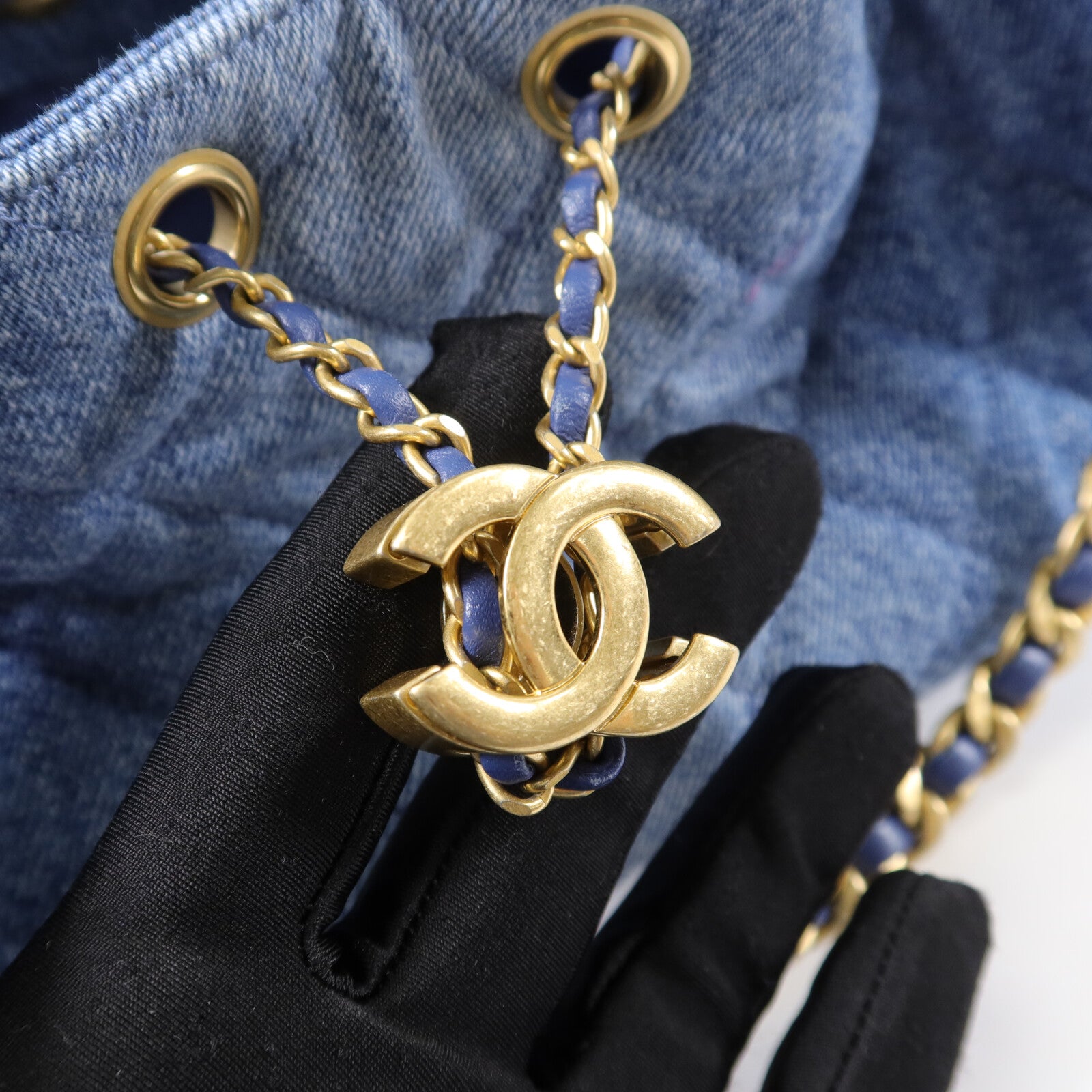 CHANEL 牛仔布Chanel 25 Mini鏈帶肩背袋