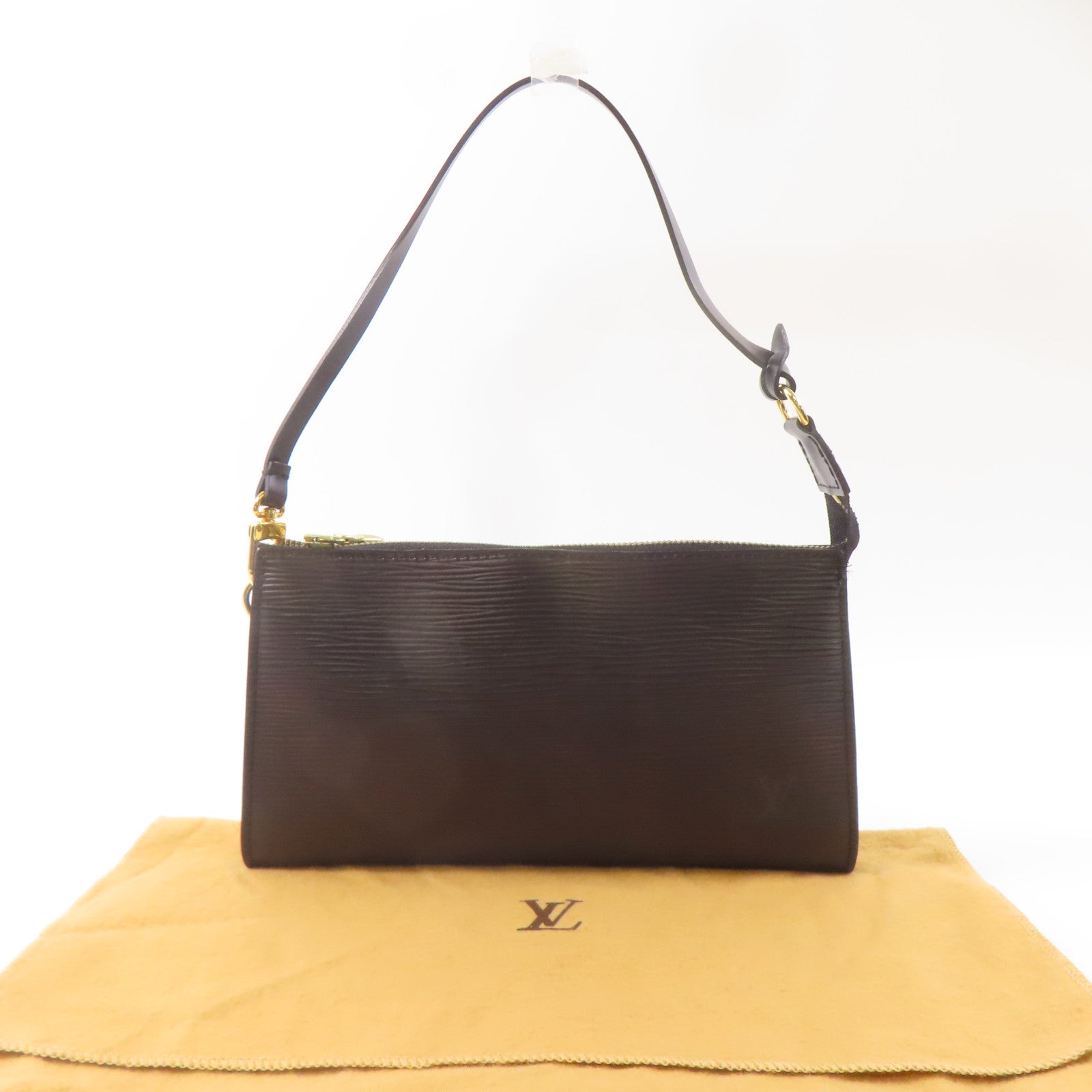 LOUIS VUITTON Epi Pochette Accessories Pouch金扣手挽袋黑色