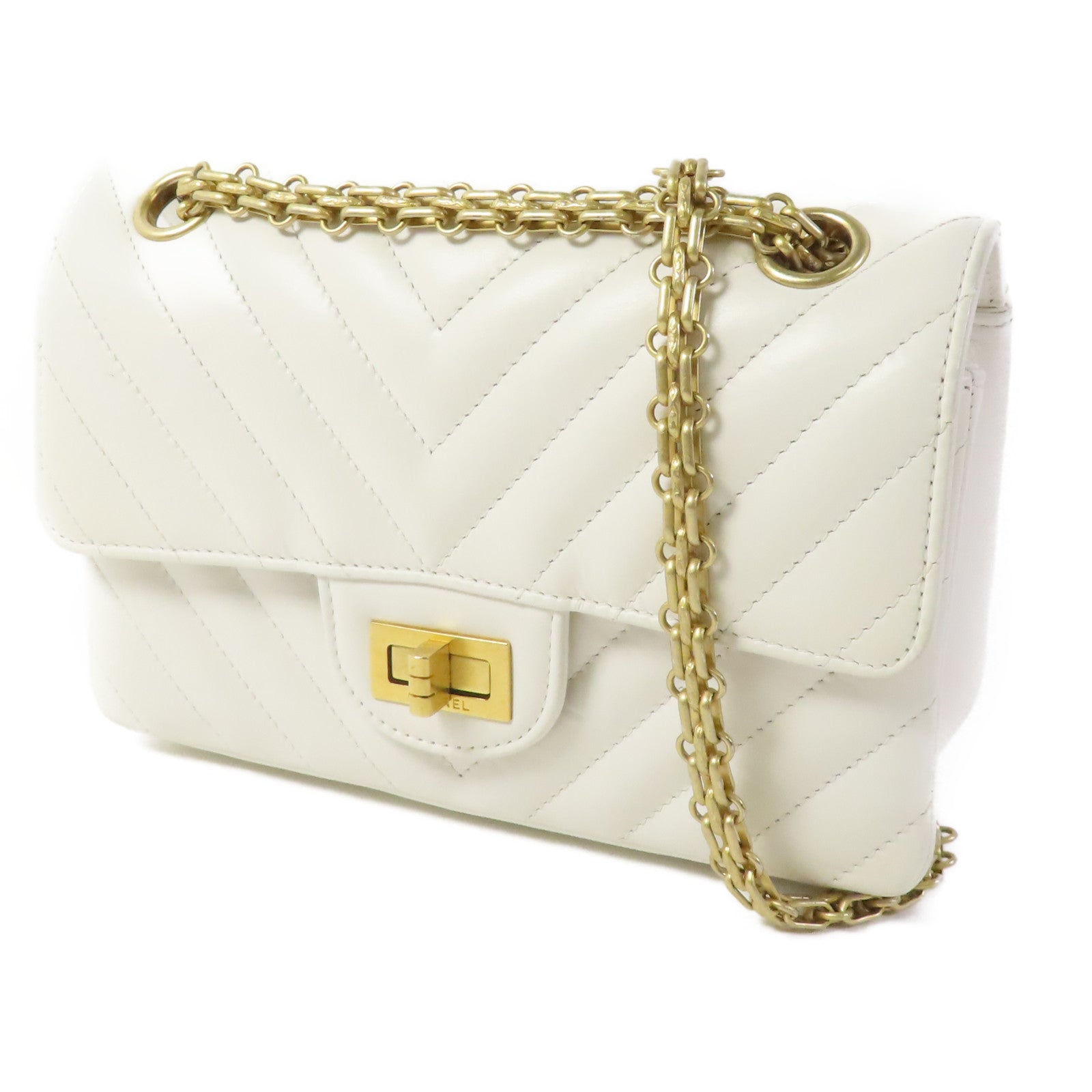 CHANEL 牛皮皮革2.55 20cm金扣鏈帶肩背袋