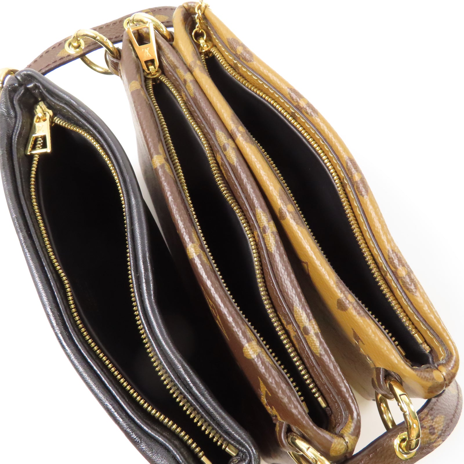 LOUIS VUITTON 【激減優惠】Monogram Reverse Multi Pochette金扣肩背袋啡色/黑色