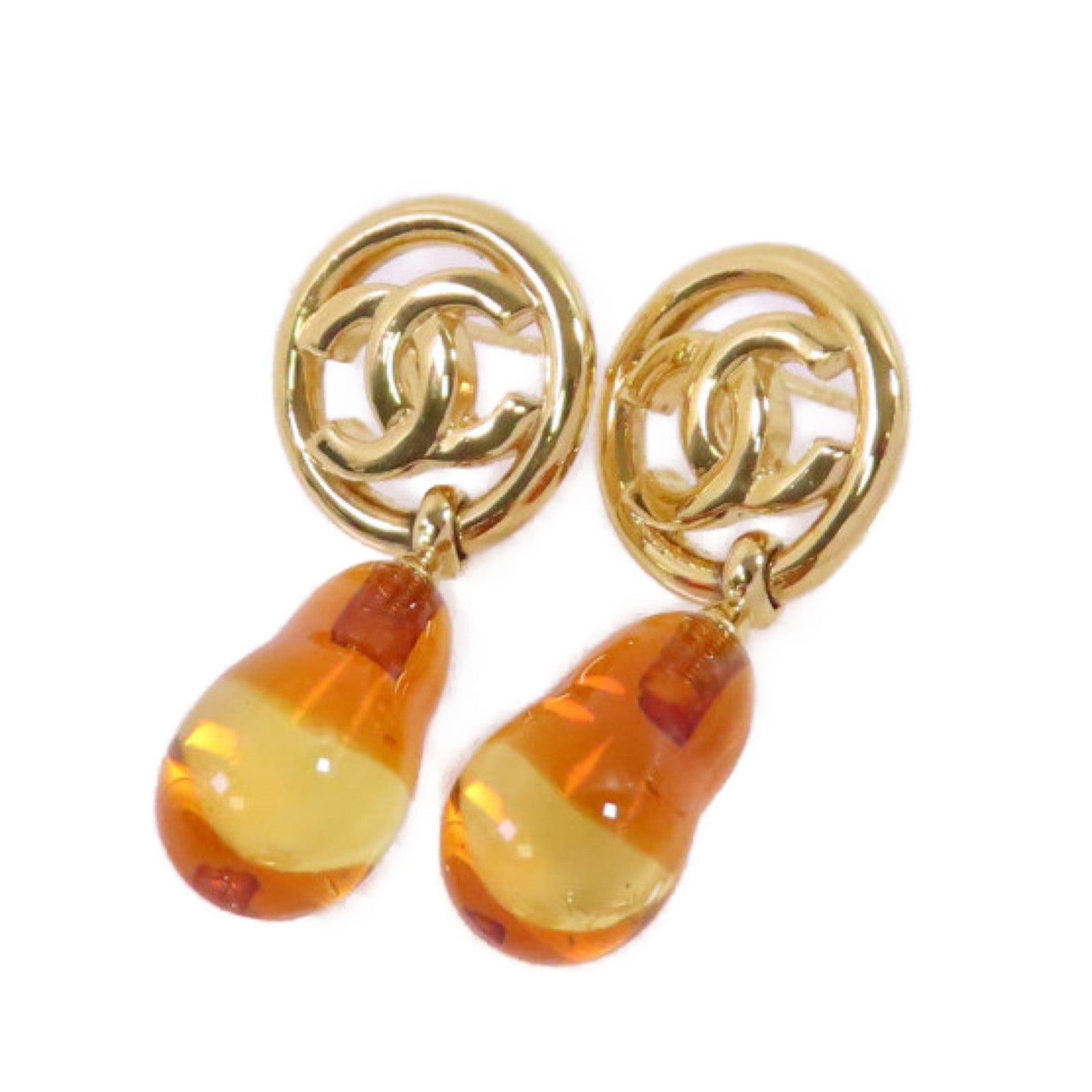 CHANEL【激減優惠】 金屬/PVC CC Earrings耳環金色/啡色