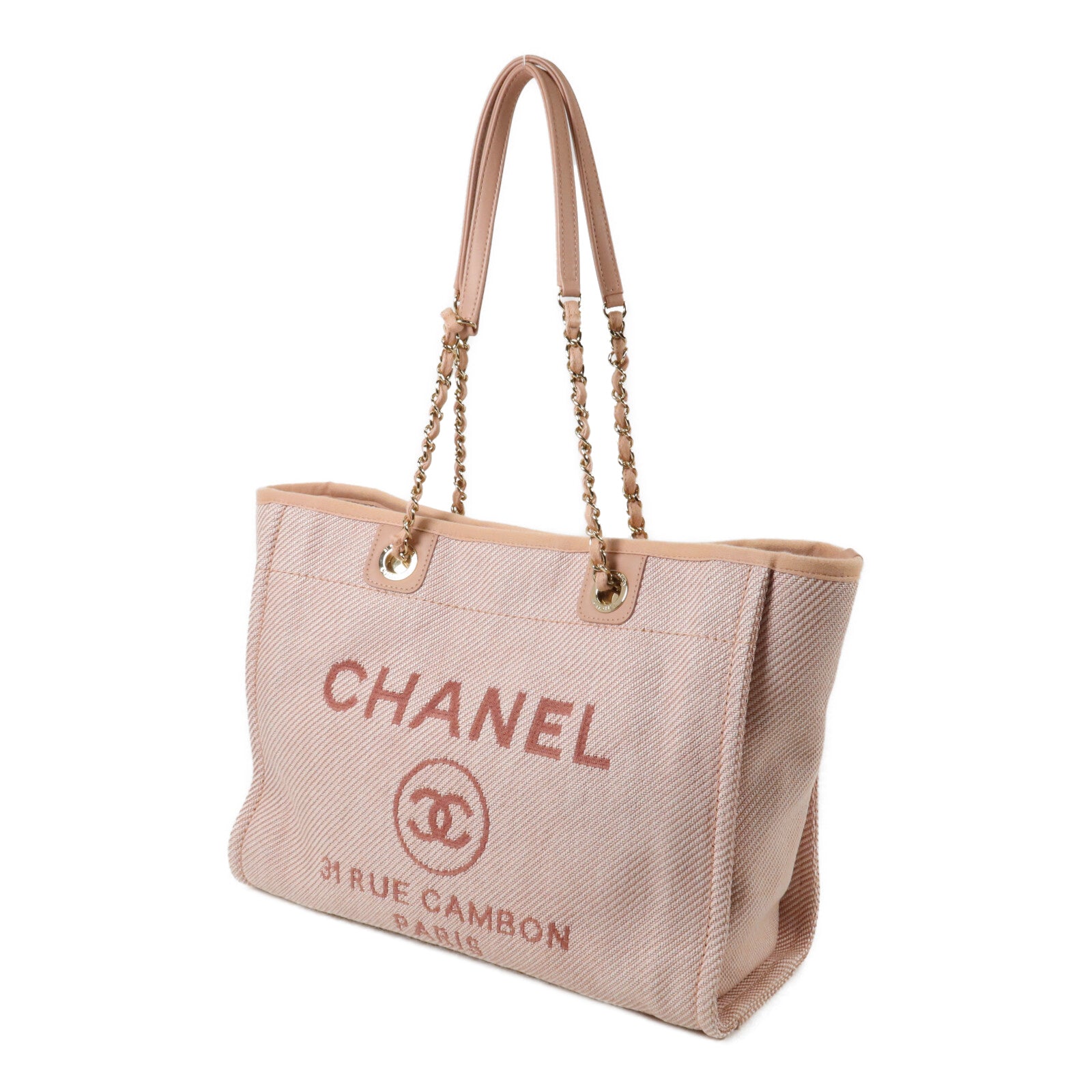CHANEL 帆布Deauville Tote鏈帶肩背袋