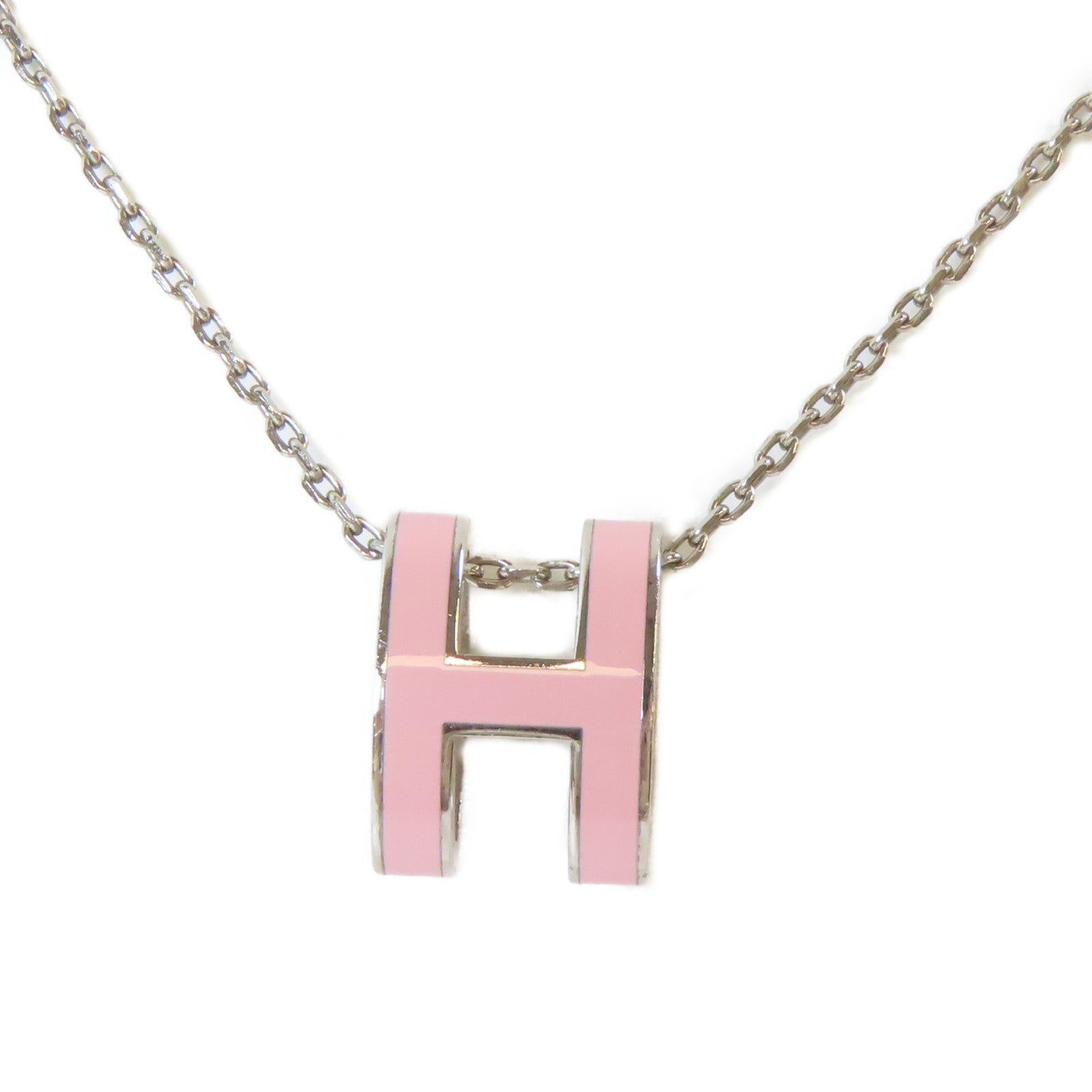 HERMES 金屬Pop H Nceklace Large項鍊櫻花粉色/銀色#40cm