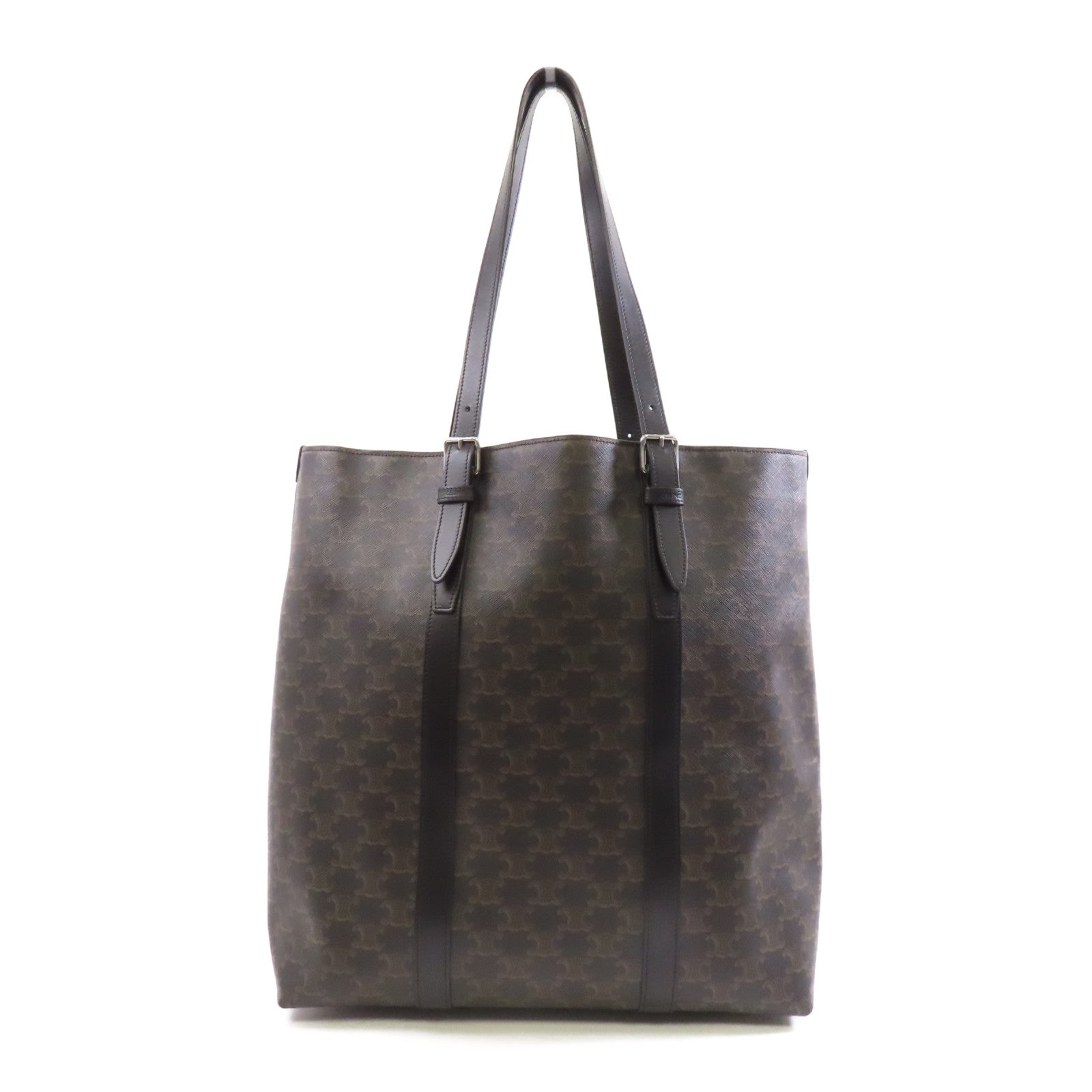 CELINE 【激減優惠】塗層帆布/皮革Shoulder Tote銀扣肩背袋/手挽袋黑色/啡色