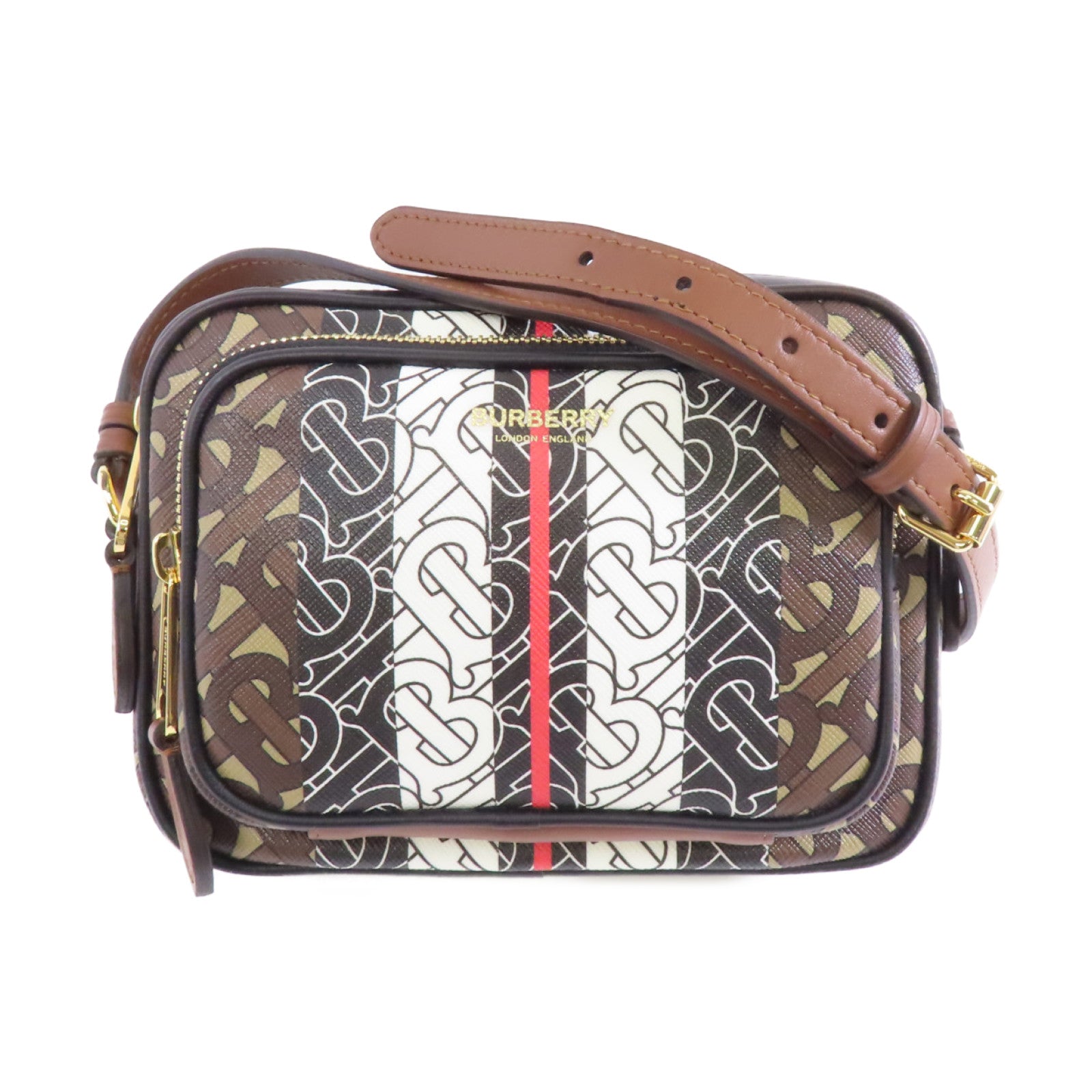 BURBERRY 【激減優惠】塗層帆布Shoulder Bag金扣肩背袋啡色