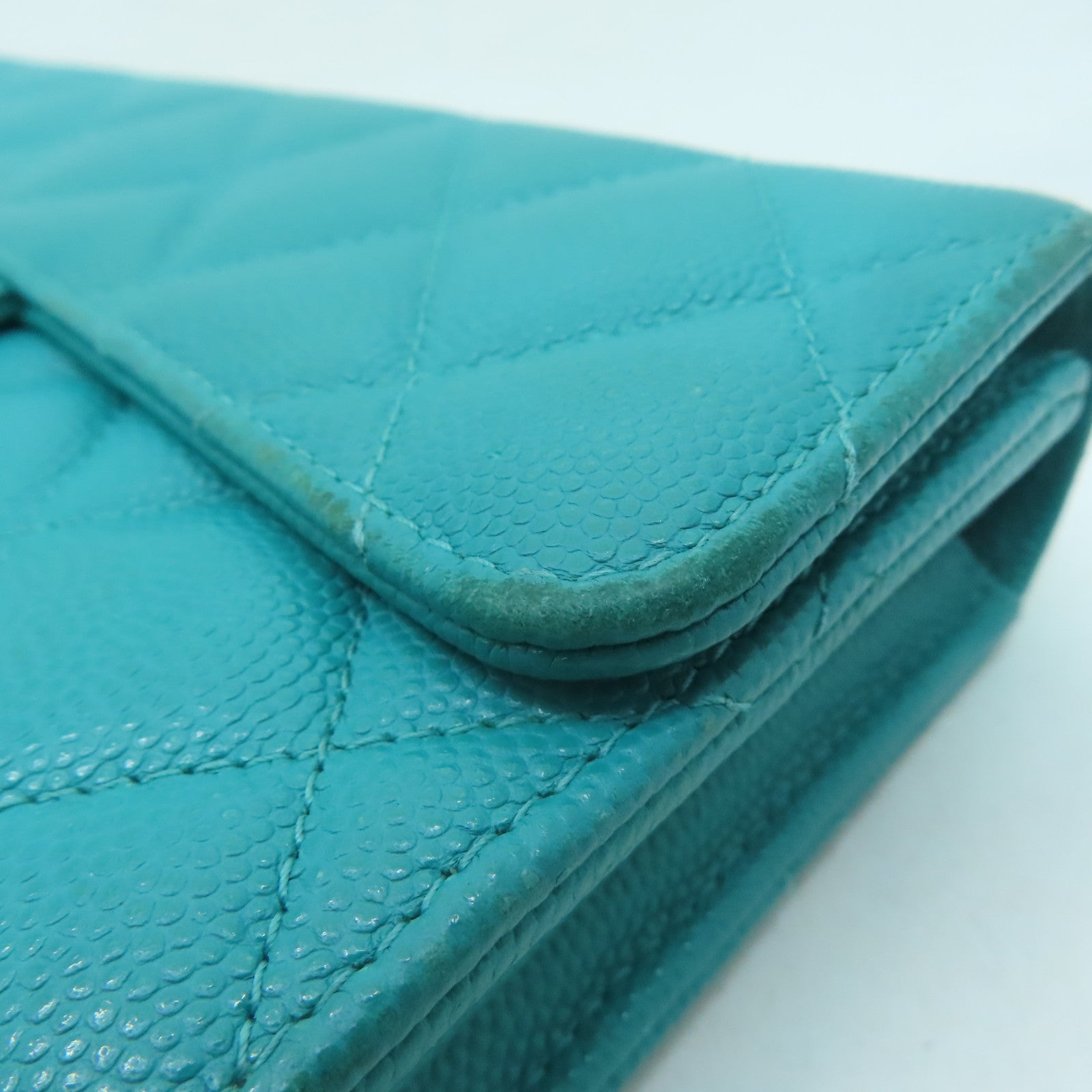 CHANEL 菱格Caviar皮革Long Wallet金扣長錢包綠色