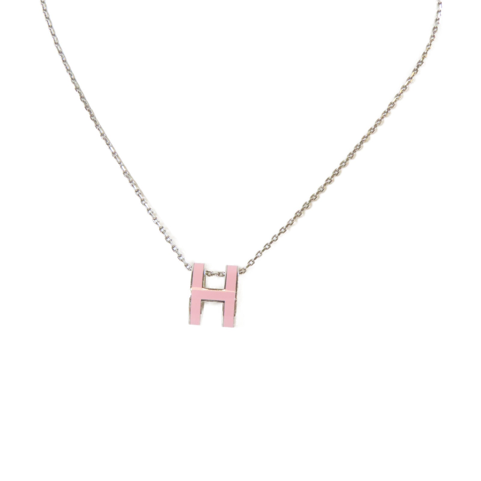 HERMES 金屬Pop H Nceklace Large項鍊櫻花粉色/銀色#40cm