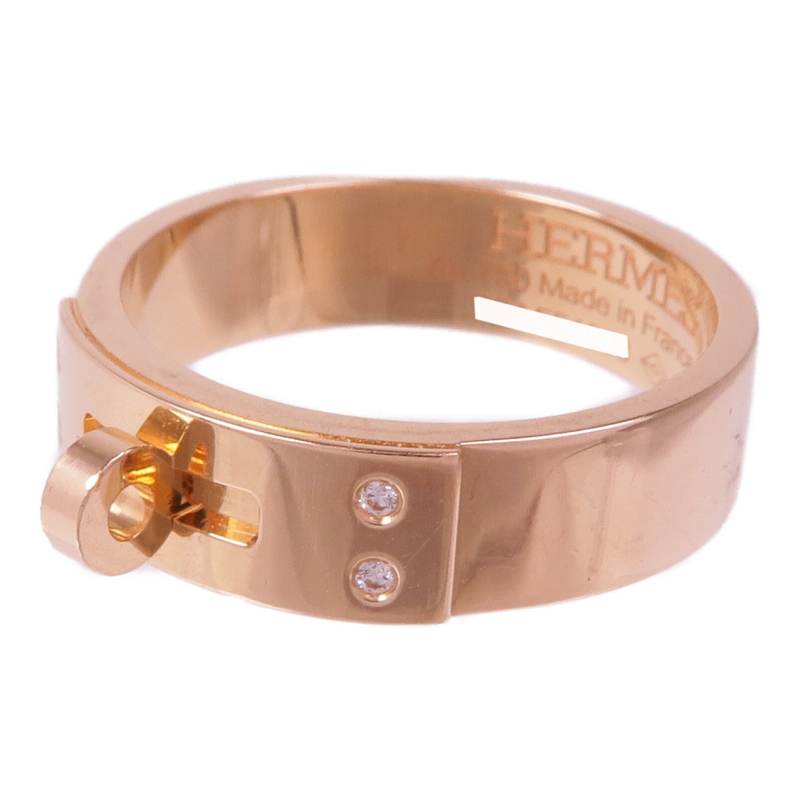 HERMES 18K玫瑰金Kelly Ring鑽石戒指Hermes#51/US#5.5