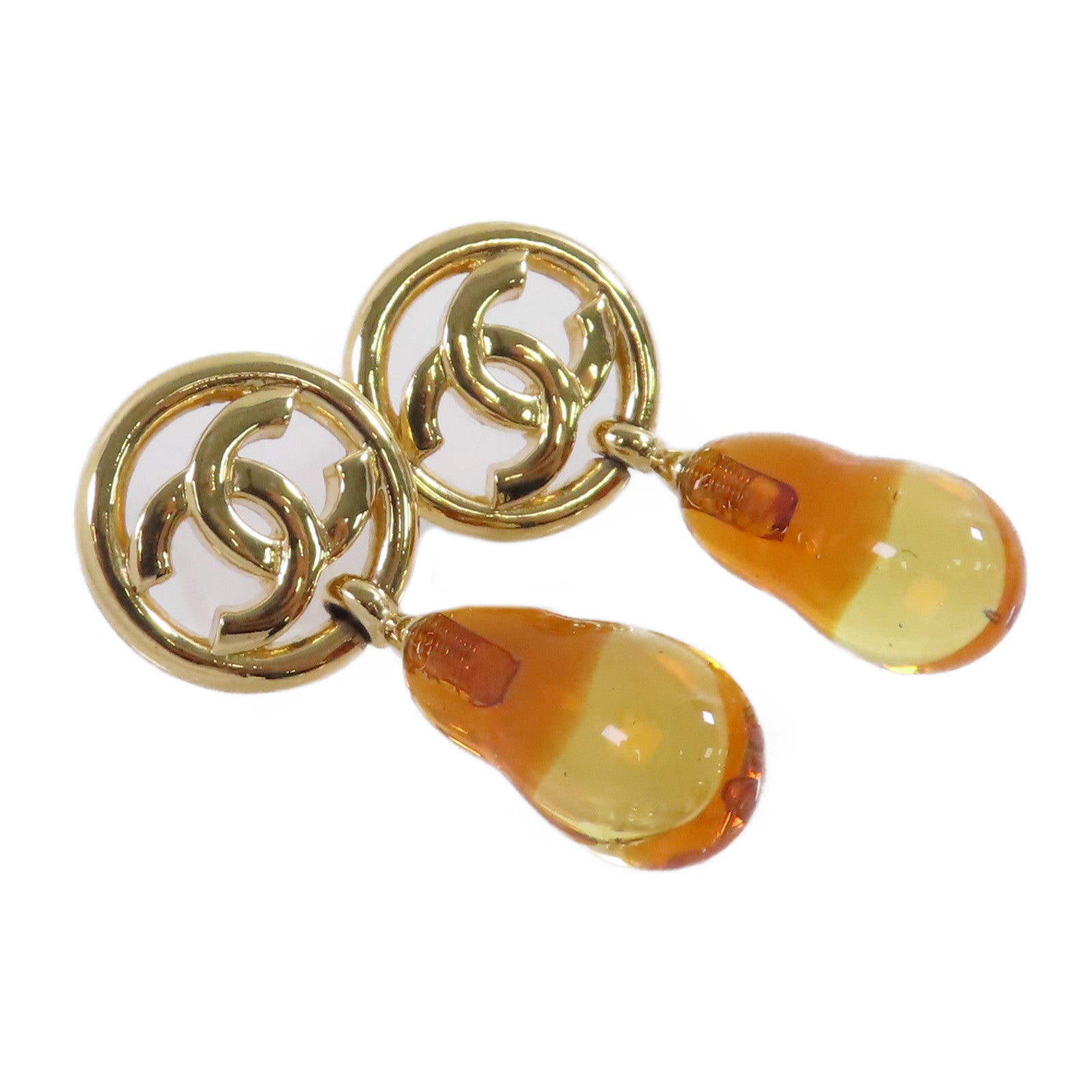 CHANEL【激減優惠】 金屬/PVC CC Earrings耳環金色/啡色