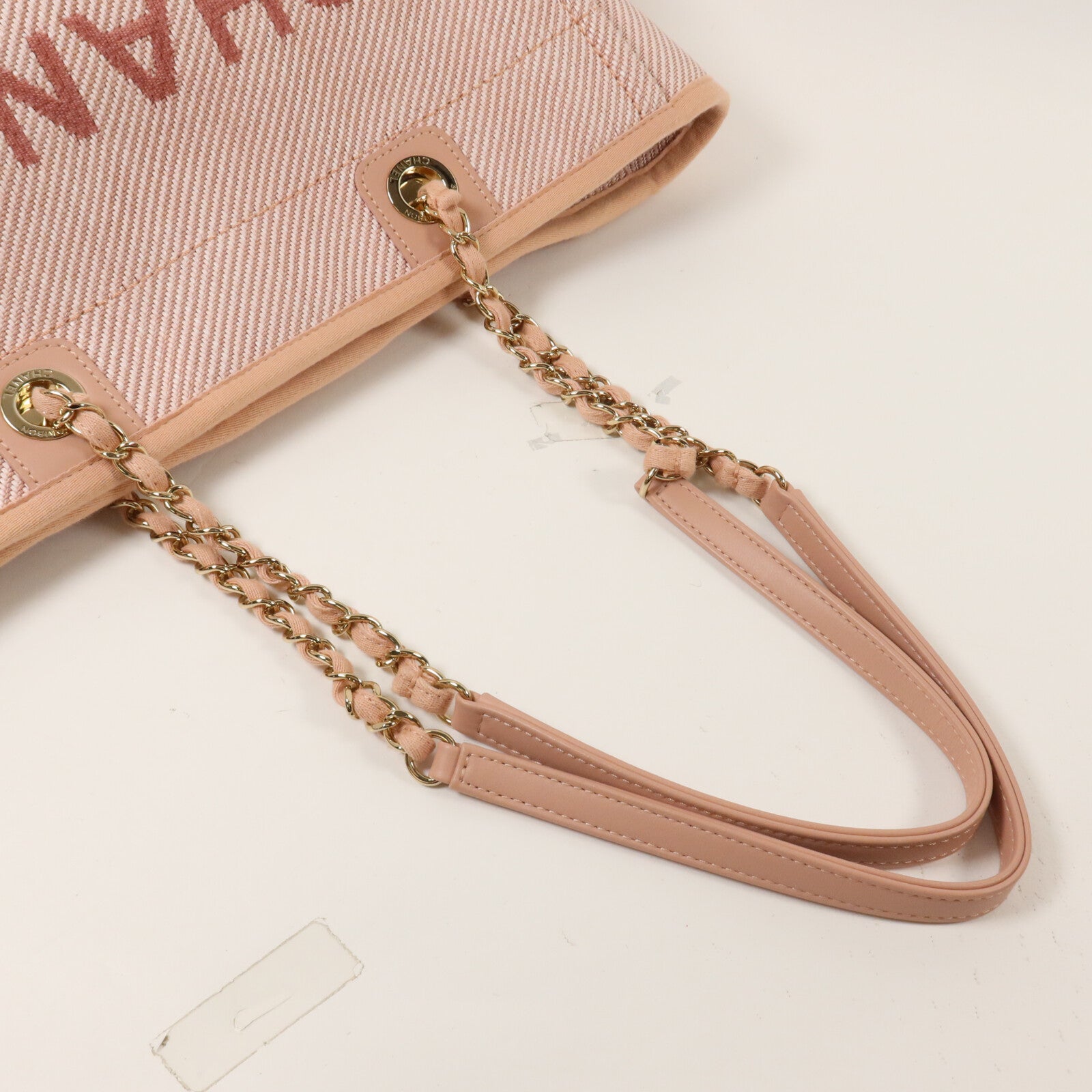 CHANEL 帆布Deauville Tote鏈帶肩背袋