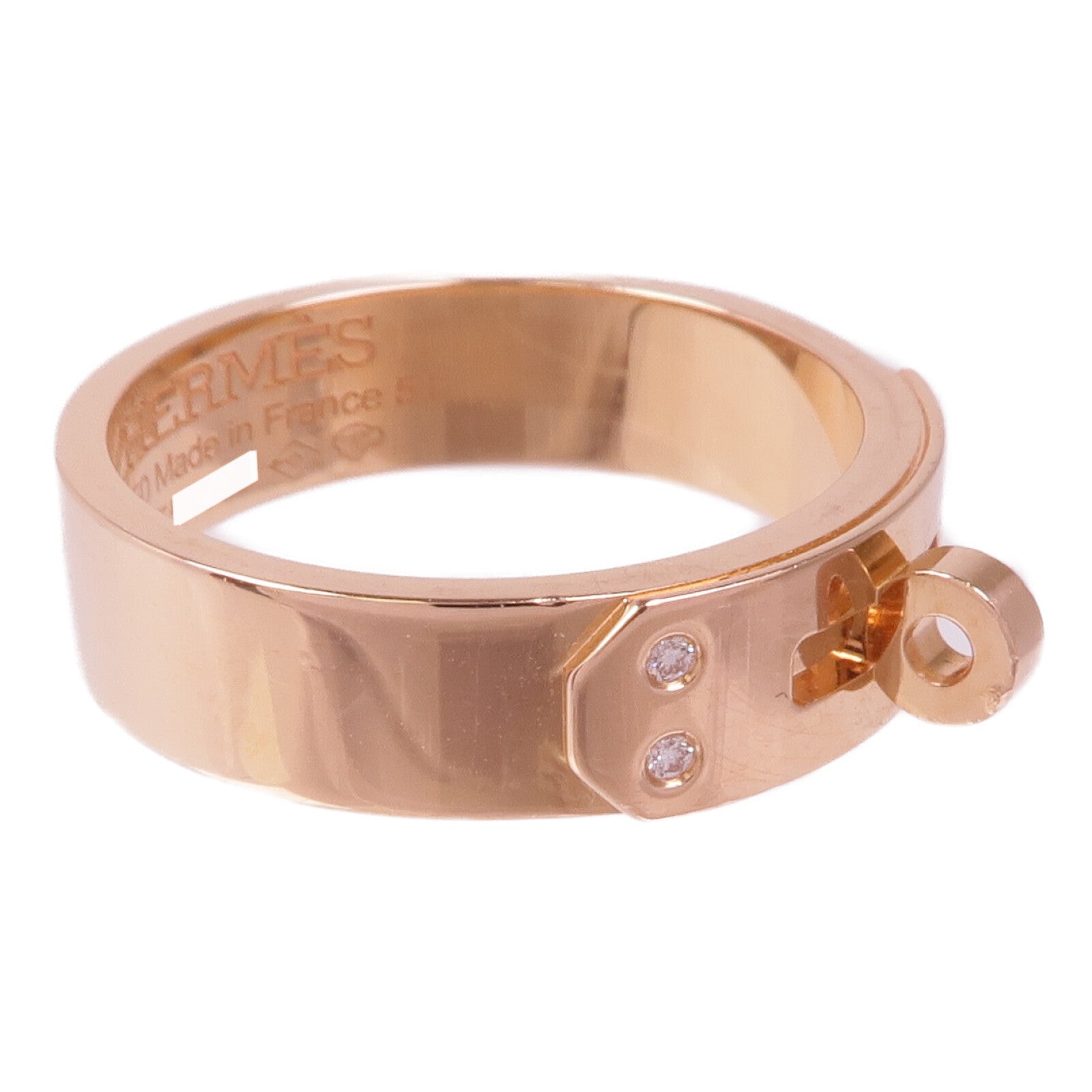 HERMES 18K玫瑰金Kelly Ring鑽石戒指Hermes#51/US#5.5