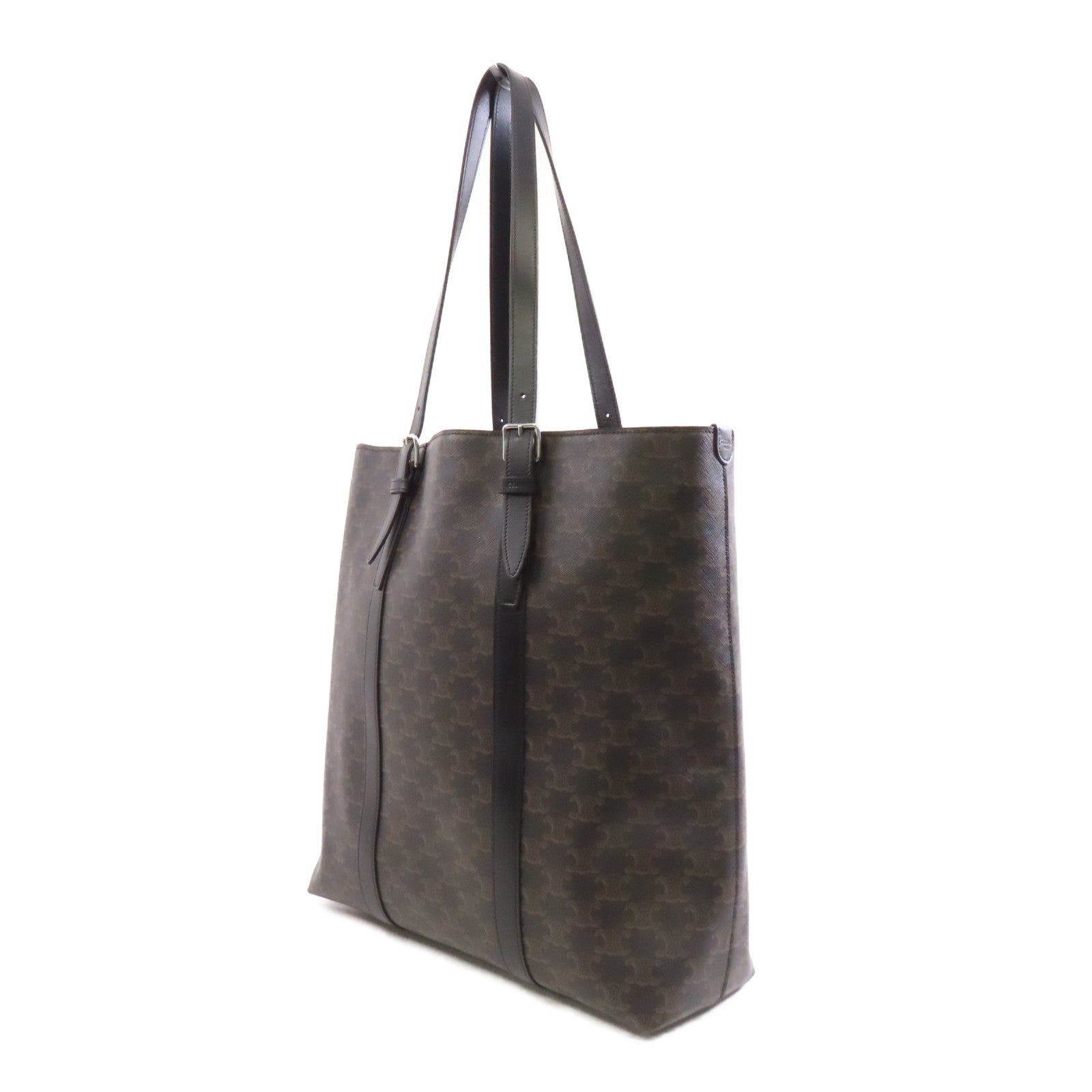 CELINE 【激減優惠】塗層帆布/皮革Shoulder Tote銀扣肩背袋/手挽袋黑色/啡色
