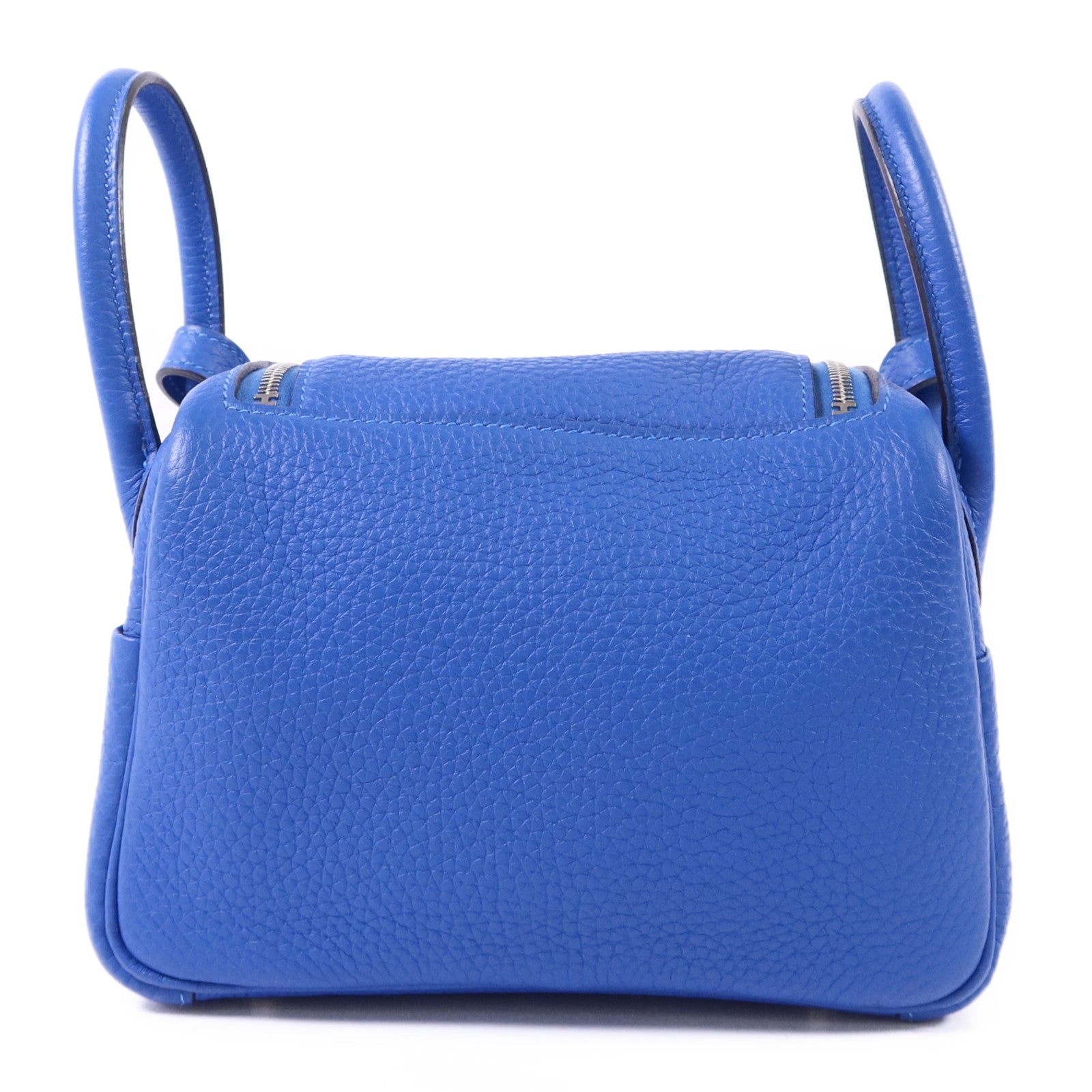 HERMES Clemence皮革Mini Lindy銀扣手挽肩背兩用袋Bleu Hydra