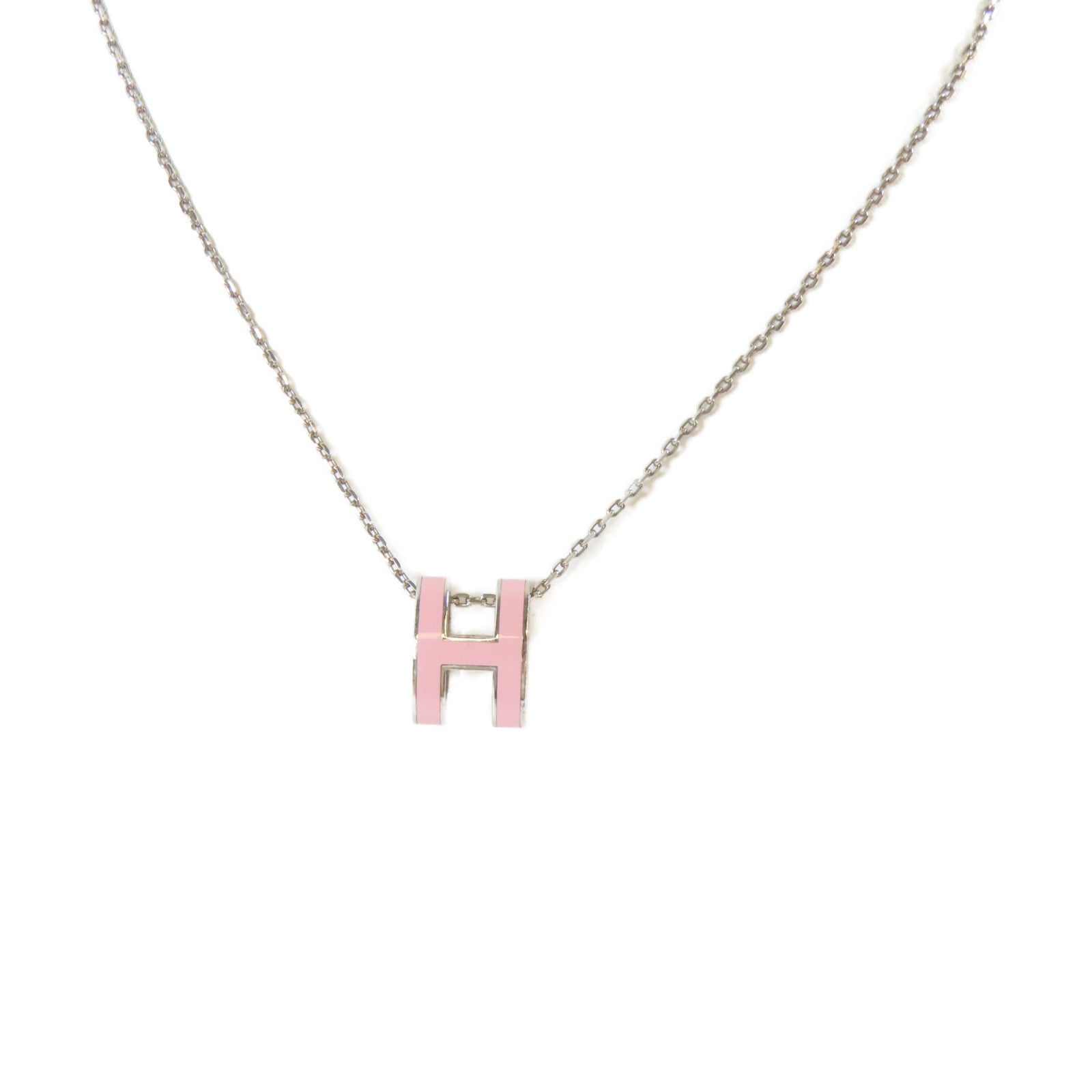 HERMES 金屬Pop H Nceklace Large項鍊櫻花粉色/銀色#40cm