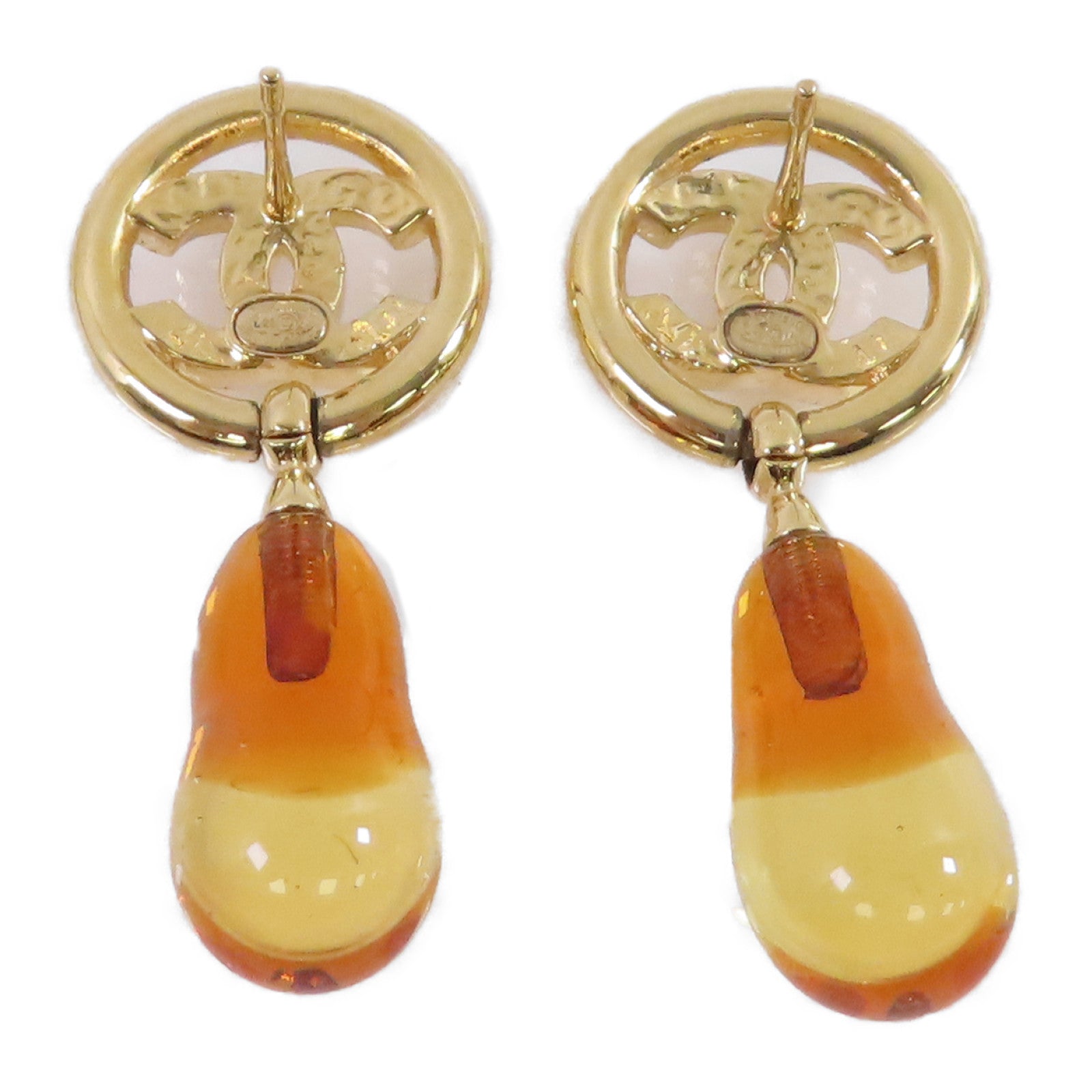 CHANEL【激減優惠】 金屬/PVC CC Earrings耳環金色/啡色