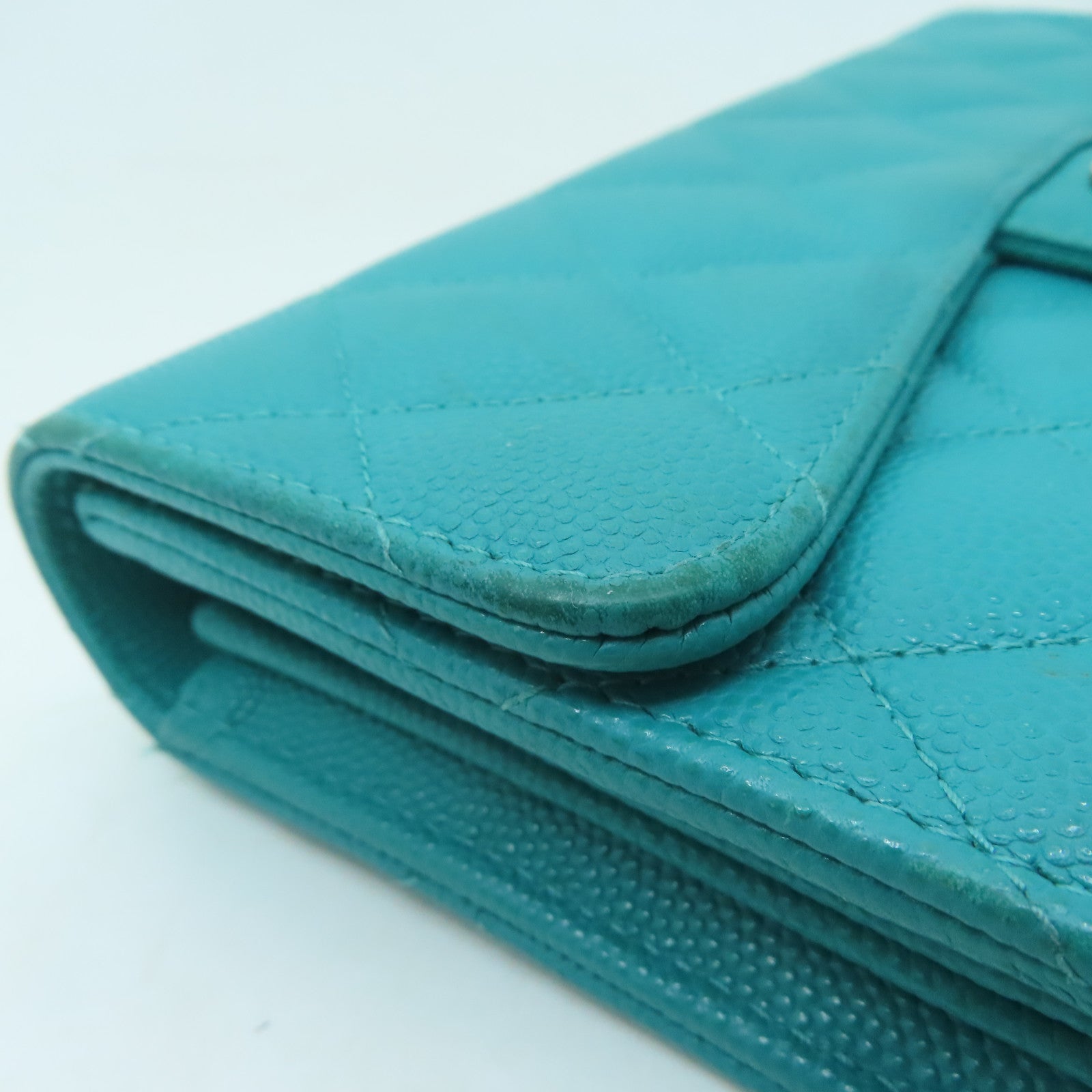CHANEL 菱格Caviar皮革Long Wallet金扣長錢包綠色
