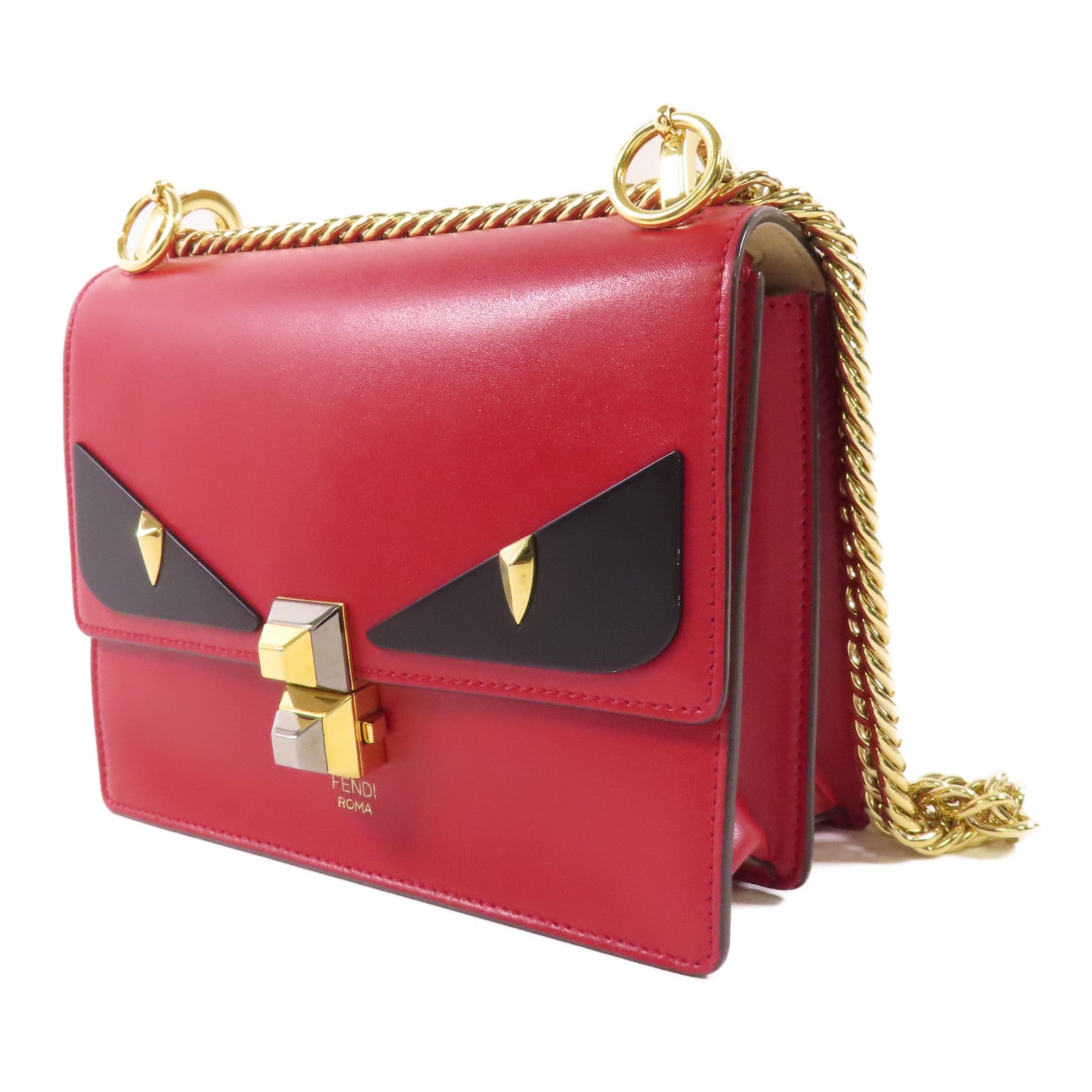 FENDI GHW Kan 1 Bag Chain Shoulder Bag 8M0381 Calfskin Leather Red