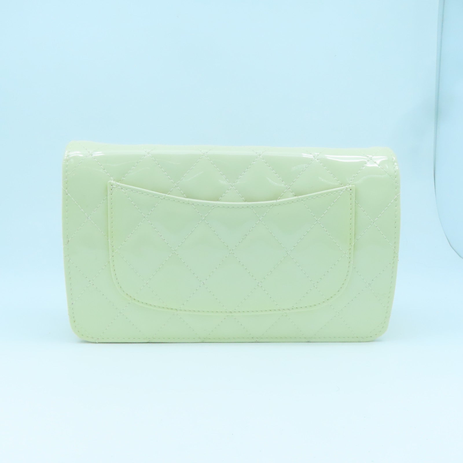 CHANEL diamond patent leather leather 2.55 WOC silver buckle shoulder bag beige