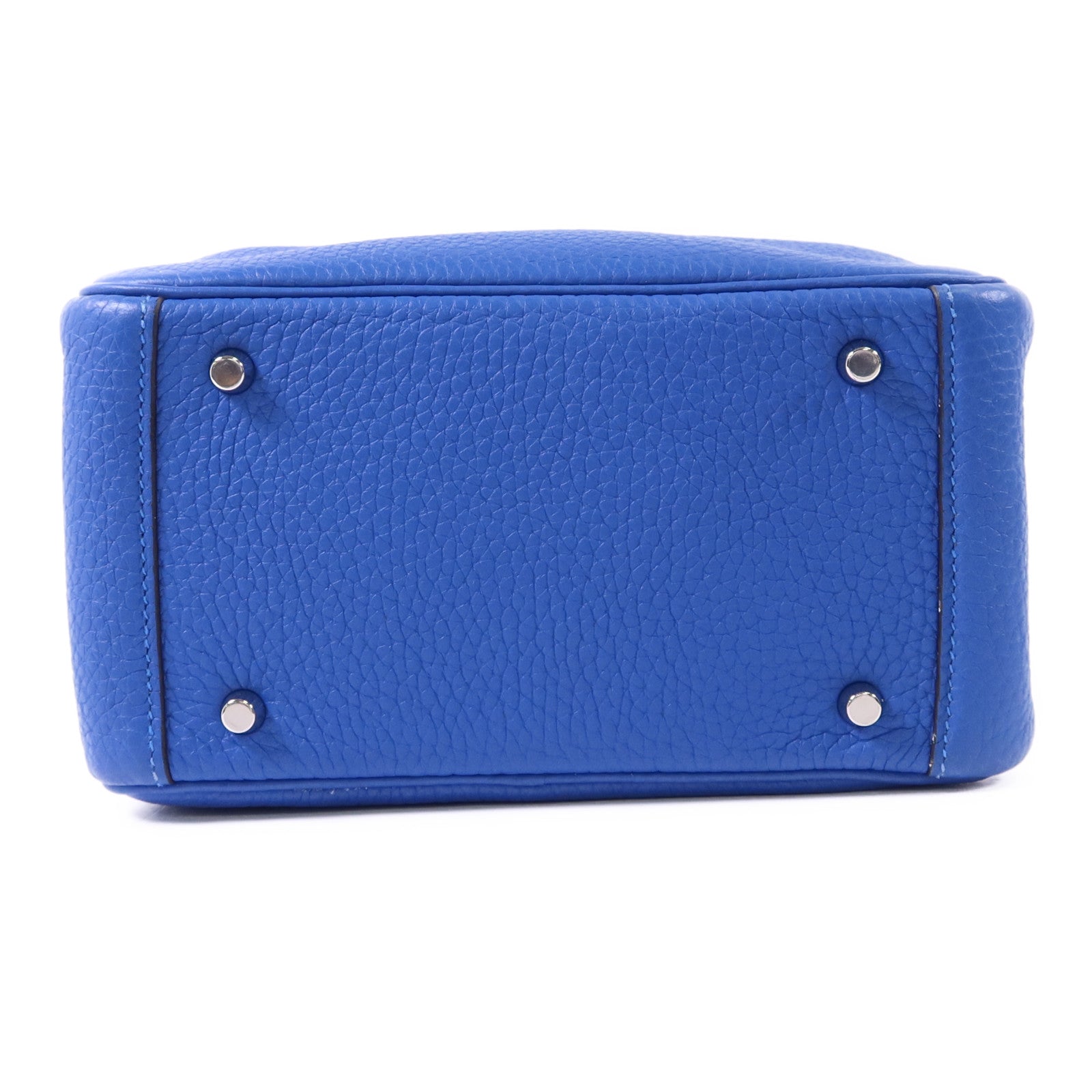 HERMES Clemence皮革Mini Lindy銀扣手挽肩背兩用袋Bleu Hydra