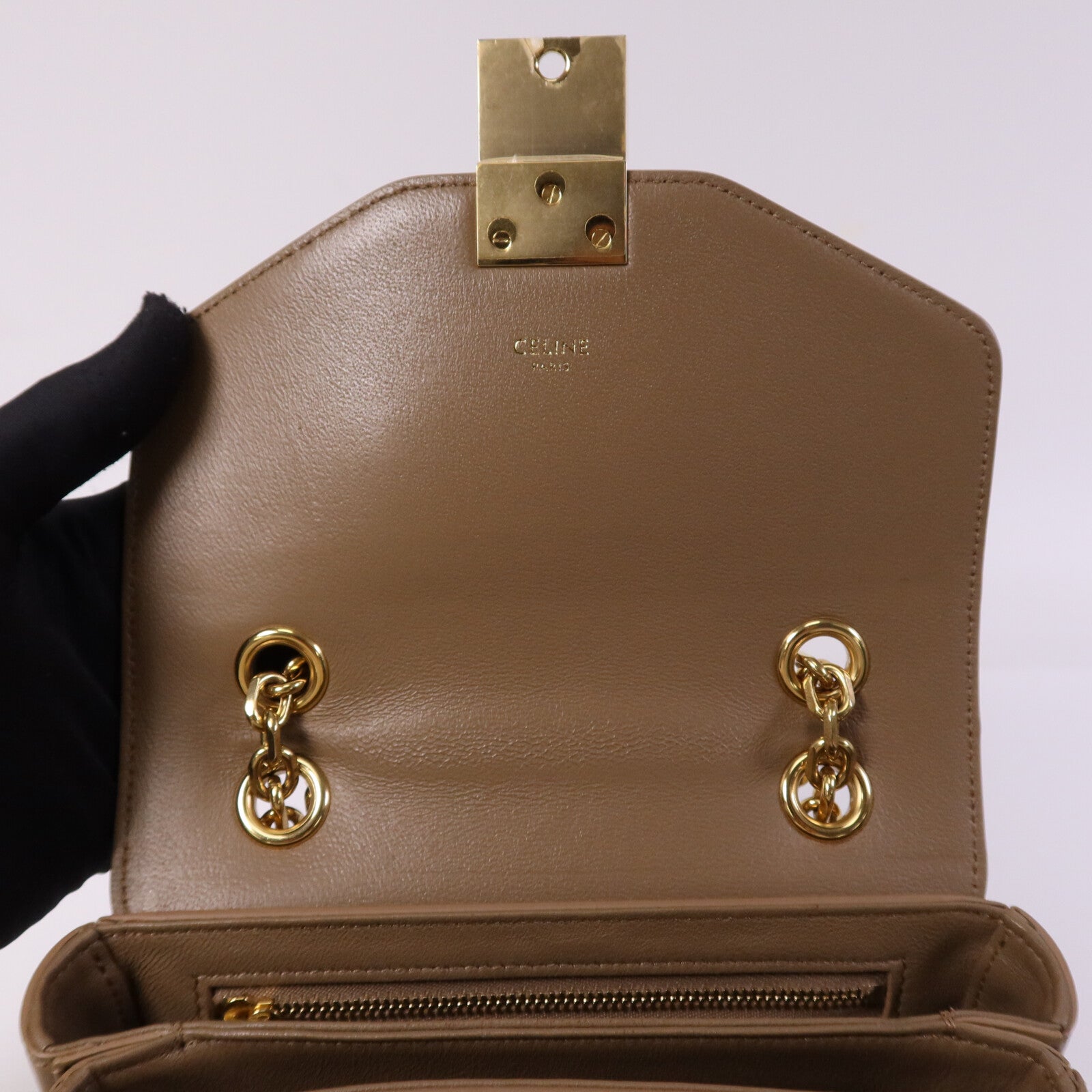 CELINE 【激減優惠】牛皮皮革Small C金扣鏈帶肩背袋