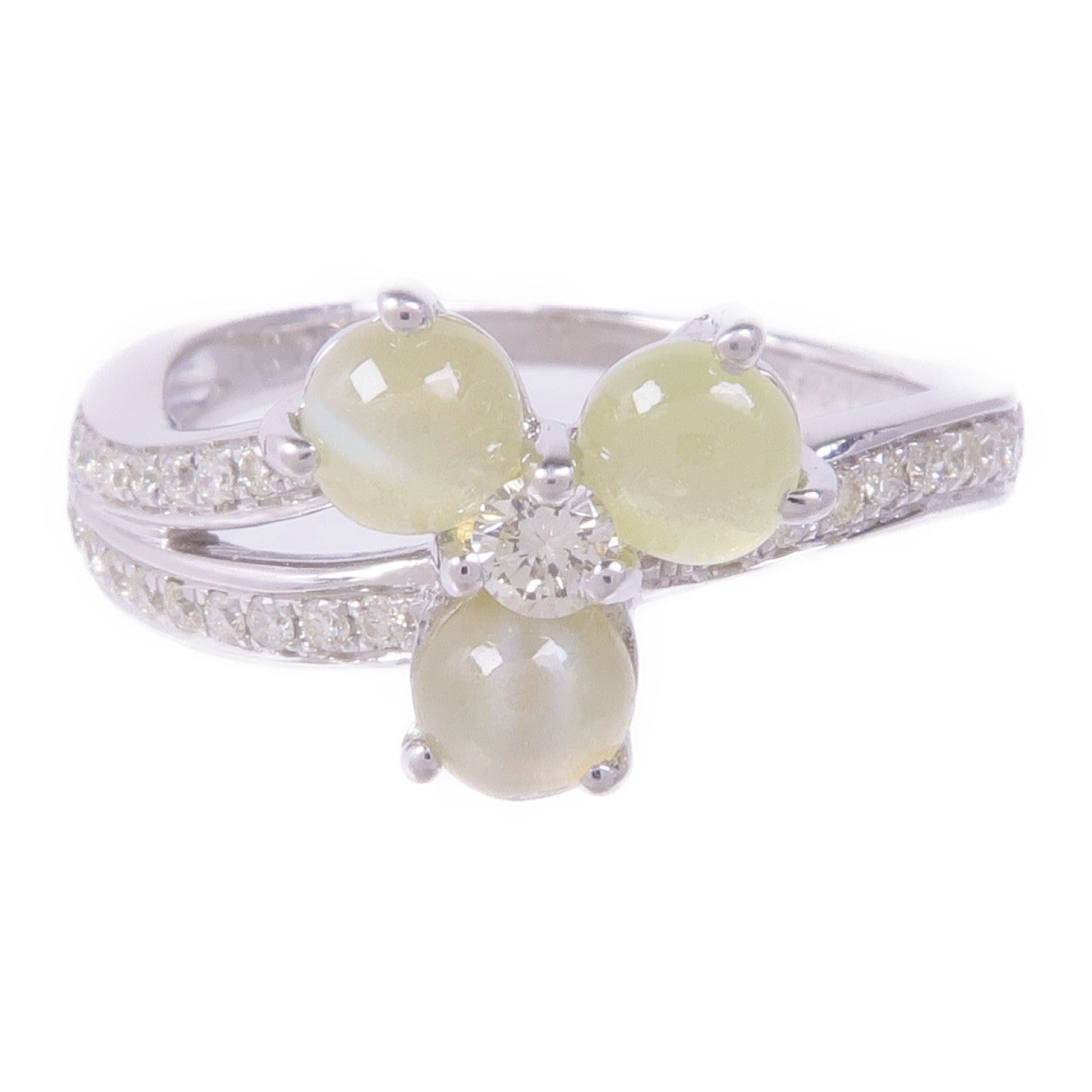 JEWELRY 18K白金Cat's Eye Diamond Ring貓眼石/鑽石戒指US#6