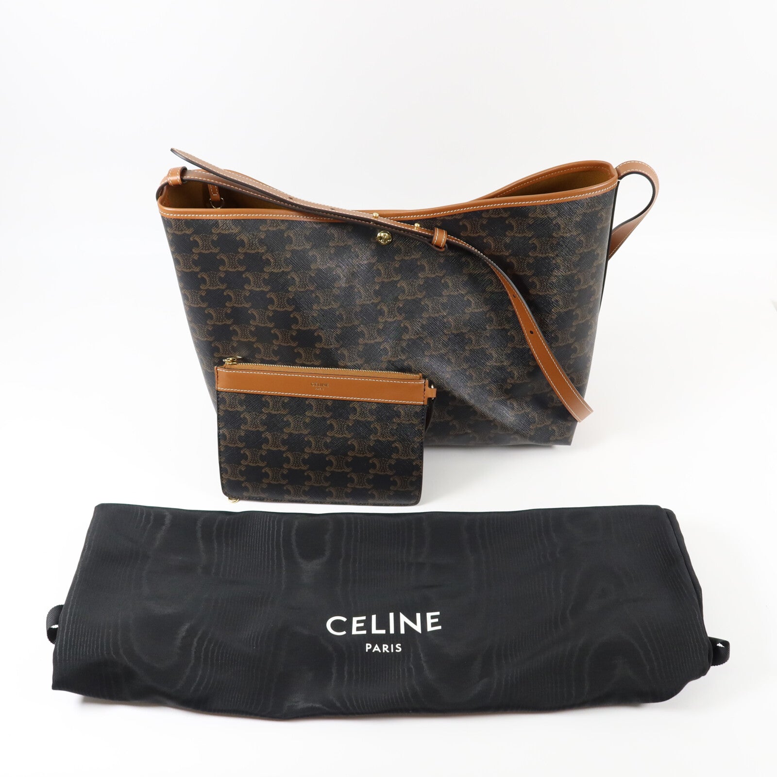 CELINE 塗層帆布/牛皮皮革Soft Shopper肩背袋