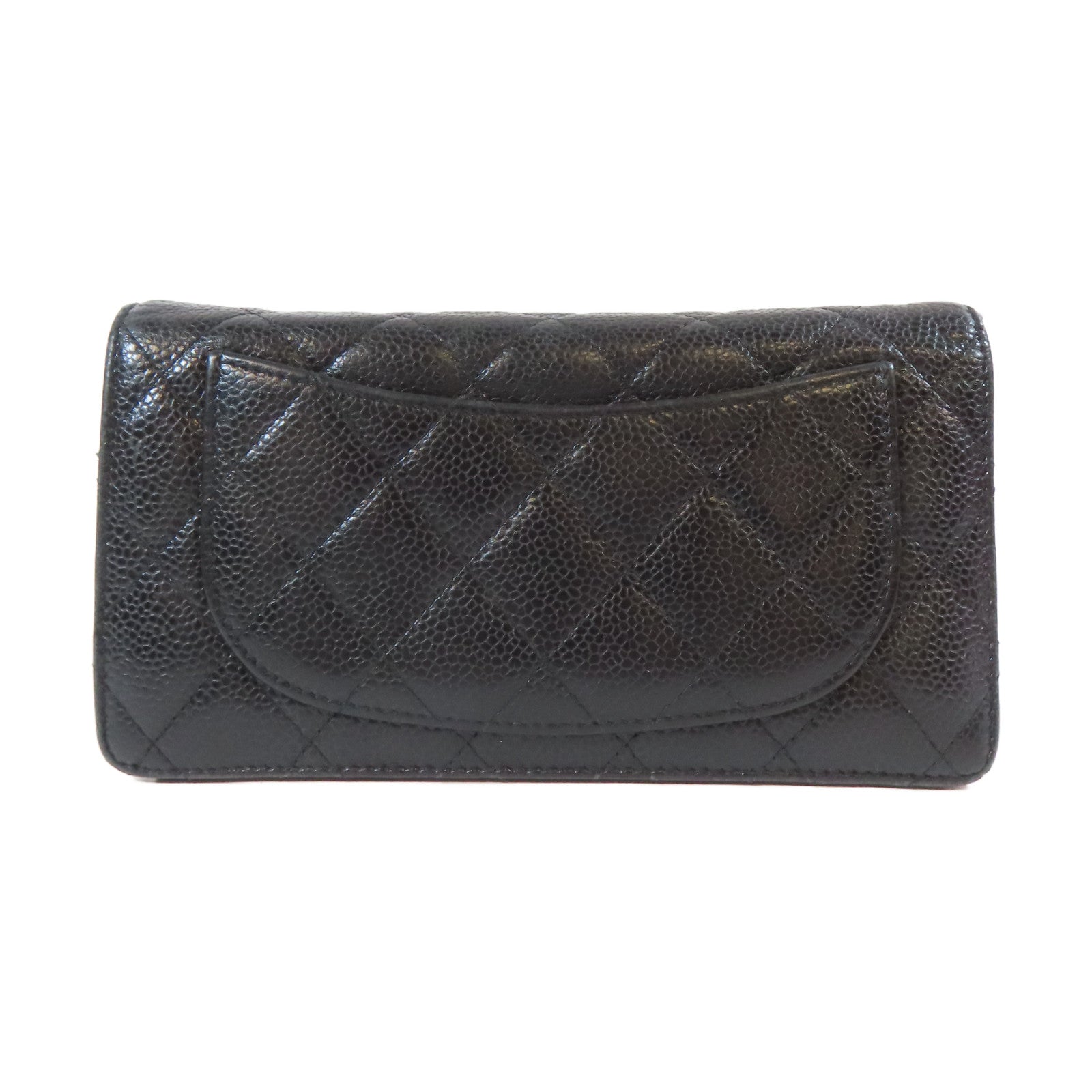 CHANEL 菱格Caviar皮革Long Bifold Wallet金扣長錢包黑色