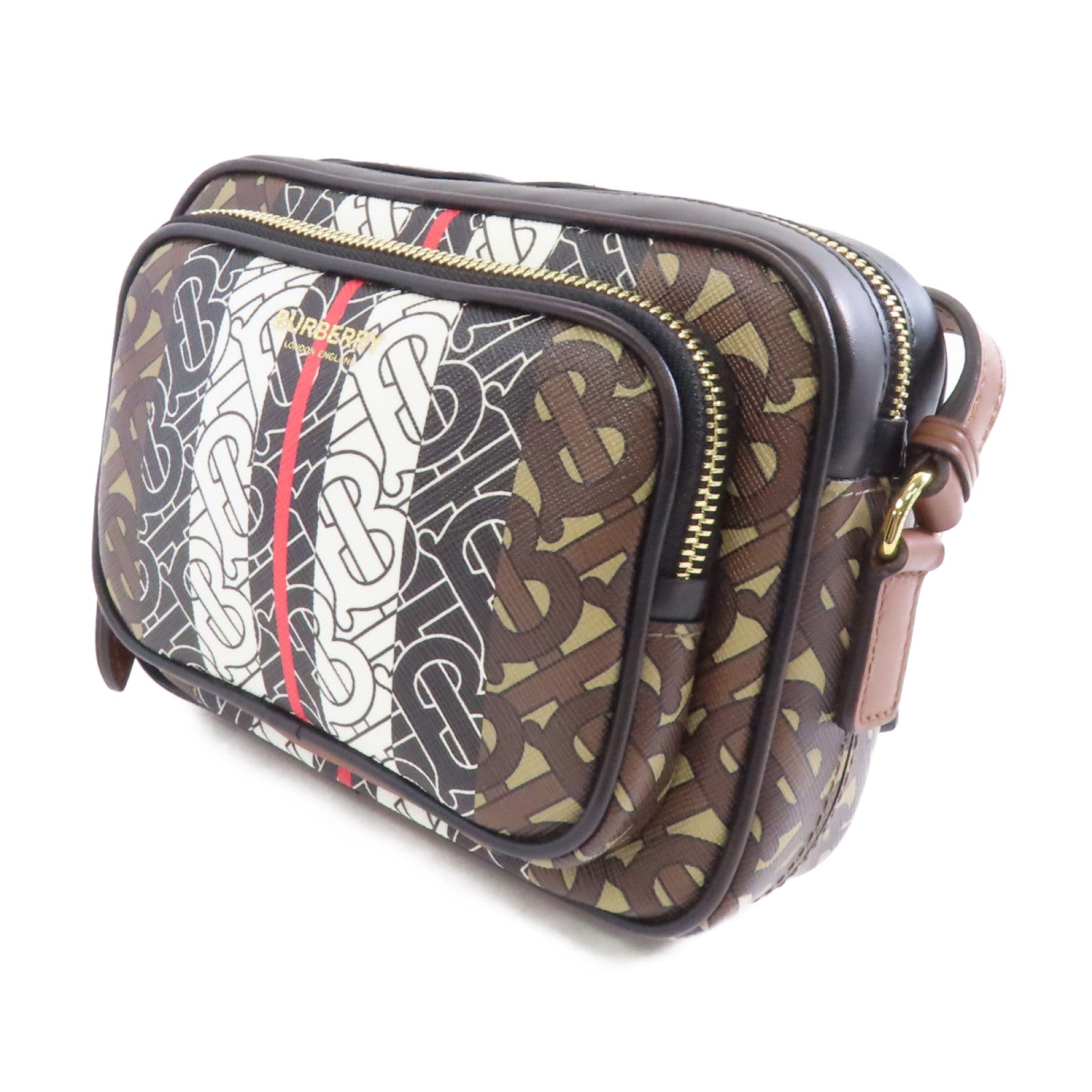 BURBERRY 【激減優惠】塗層帆布Shoulder Bag金扣肩背袋啡色