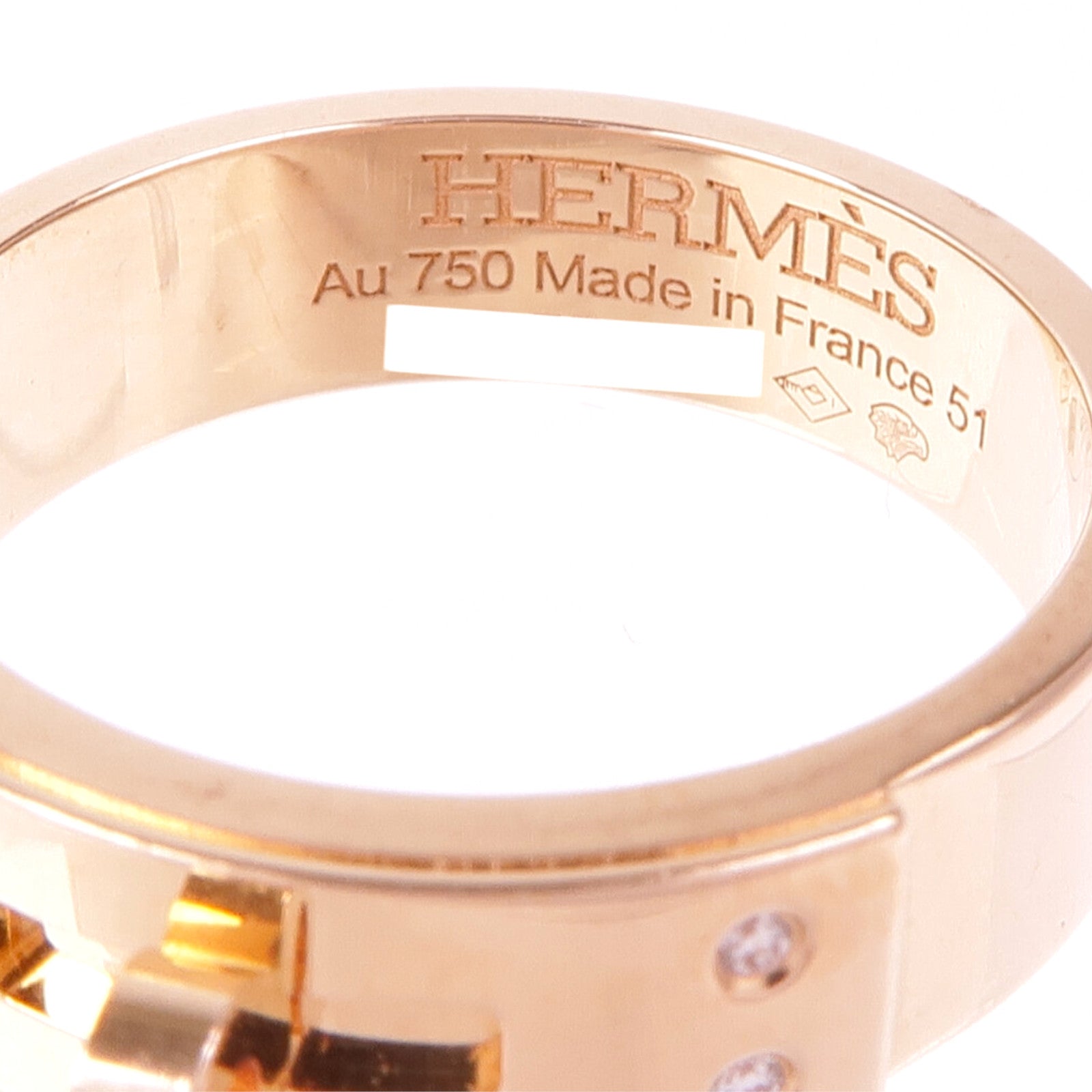 HERMES 18K玫瑰金Kelly Ring鑽石戒指Hermes#51/US#5.5