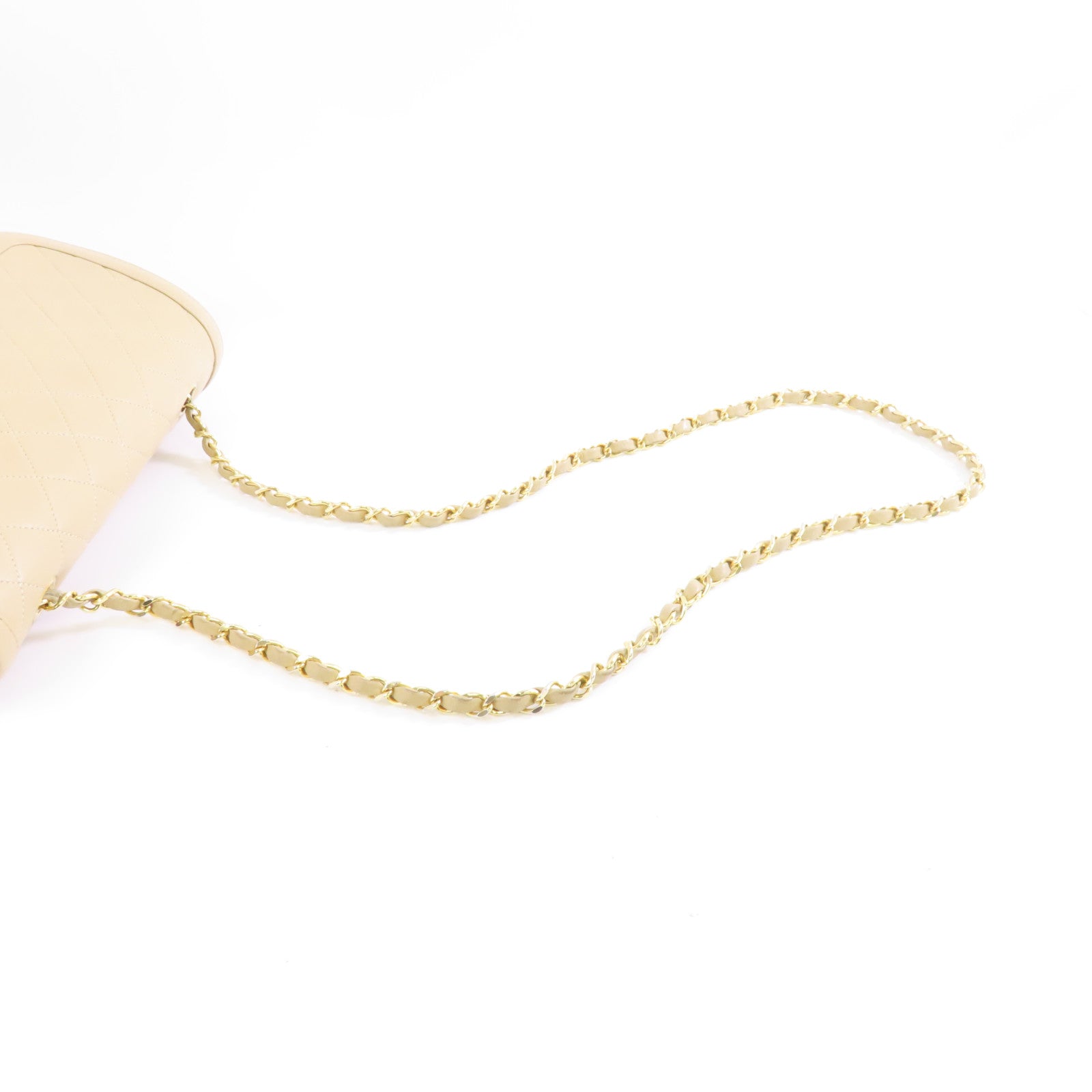 CHANEL 菱格羊皮皮革Chain Shoulder金扣肩背袋卡其色