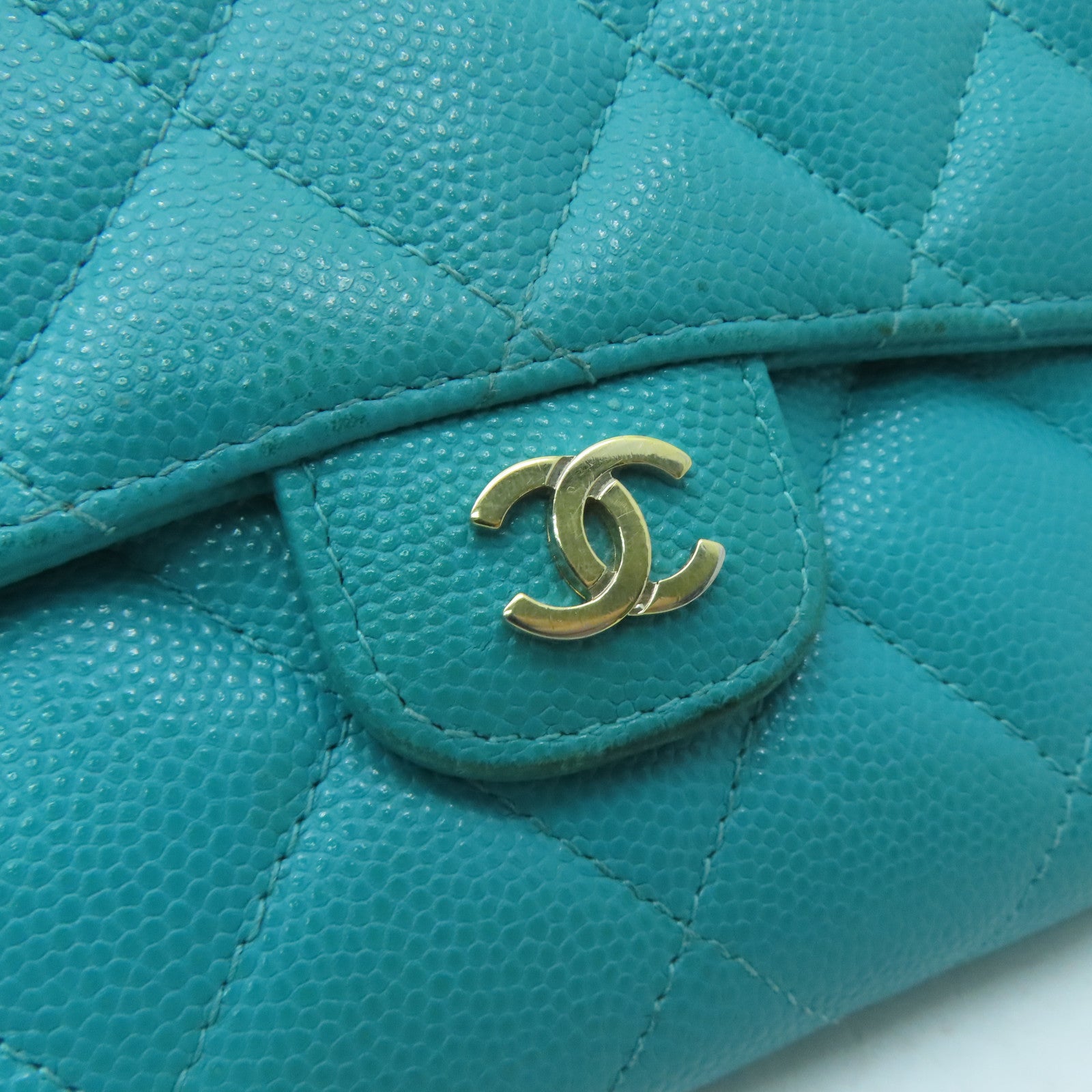 CHANEL 菱格Caviar皮革Long Wallet金扣長錢包綠色