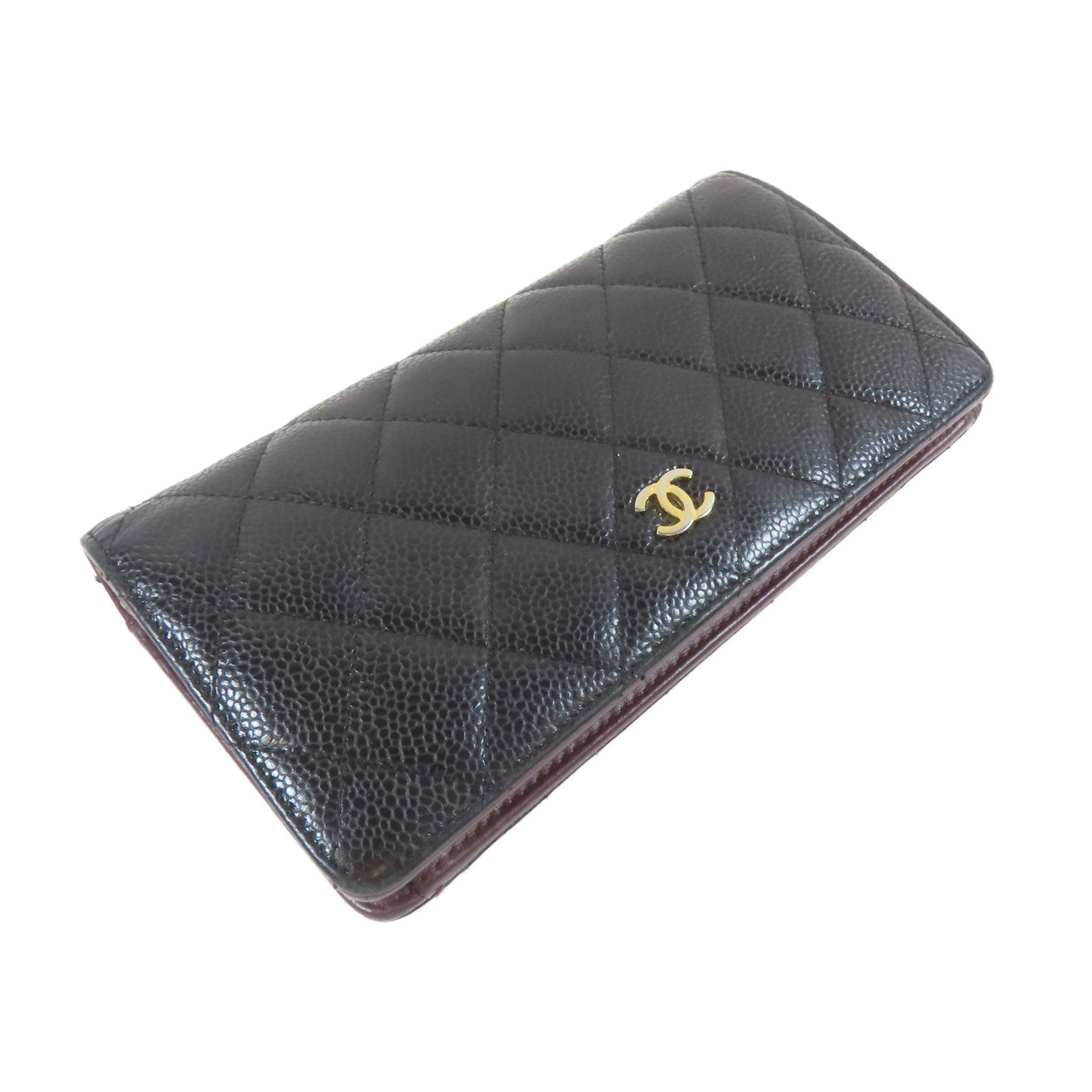 CHANEL 菱格Caviar皮革Long Bifold Wallet金扣長錢包黑色