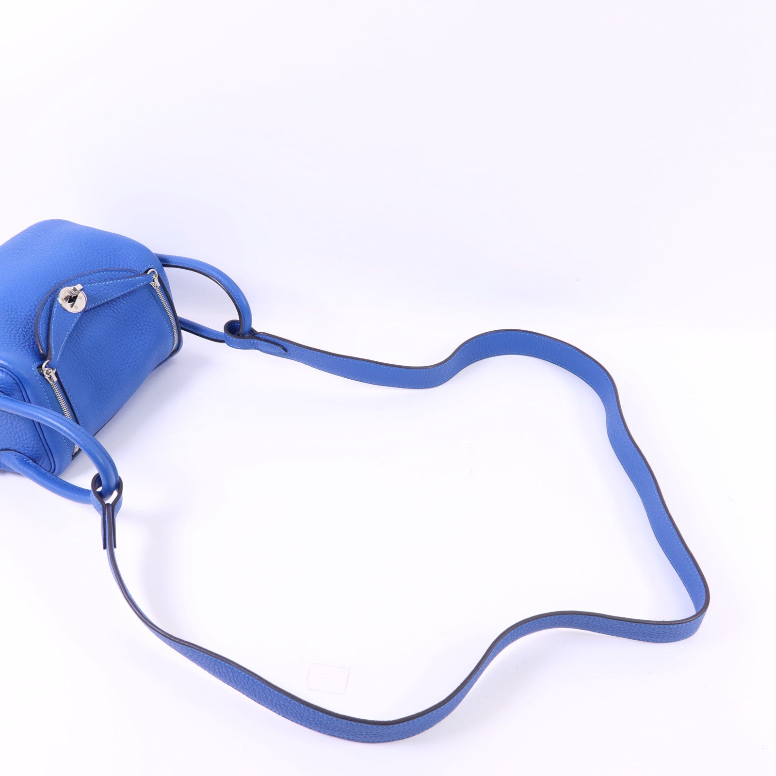 HERMES Clemence皮革Mini Lindy銀扣手挽肩背兩用袋Bleu Hydra